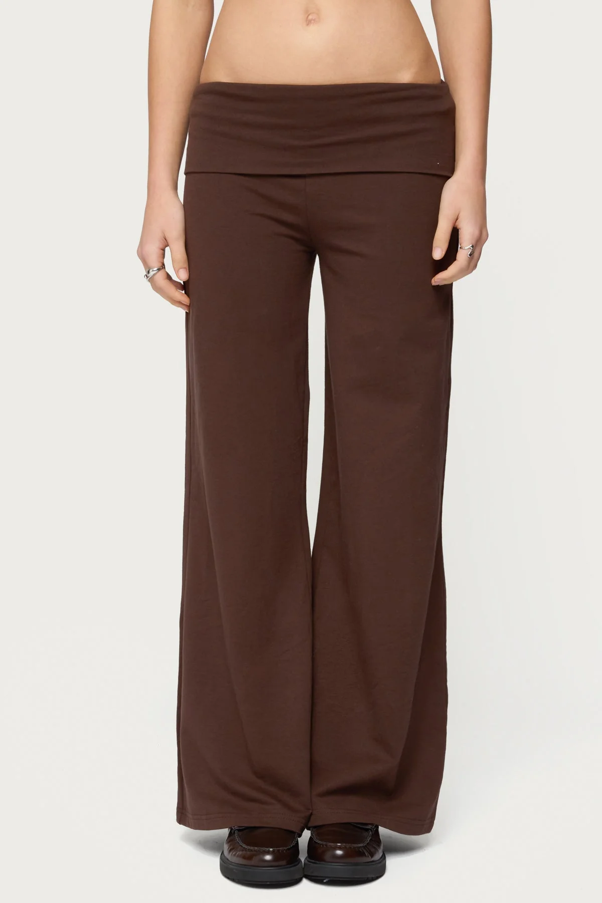 Petite Wide Leg Fold Over Trousers - Image 2