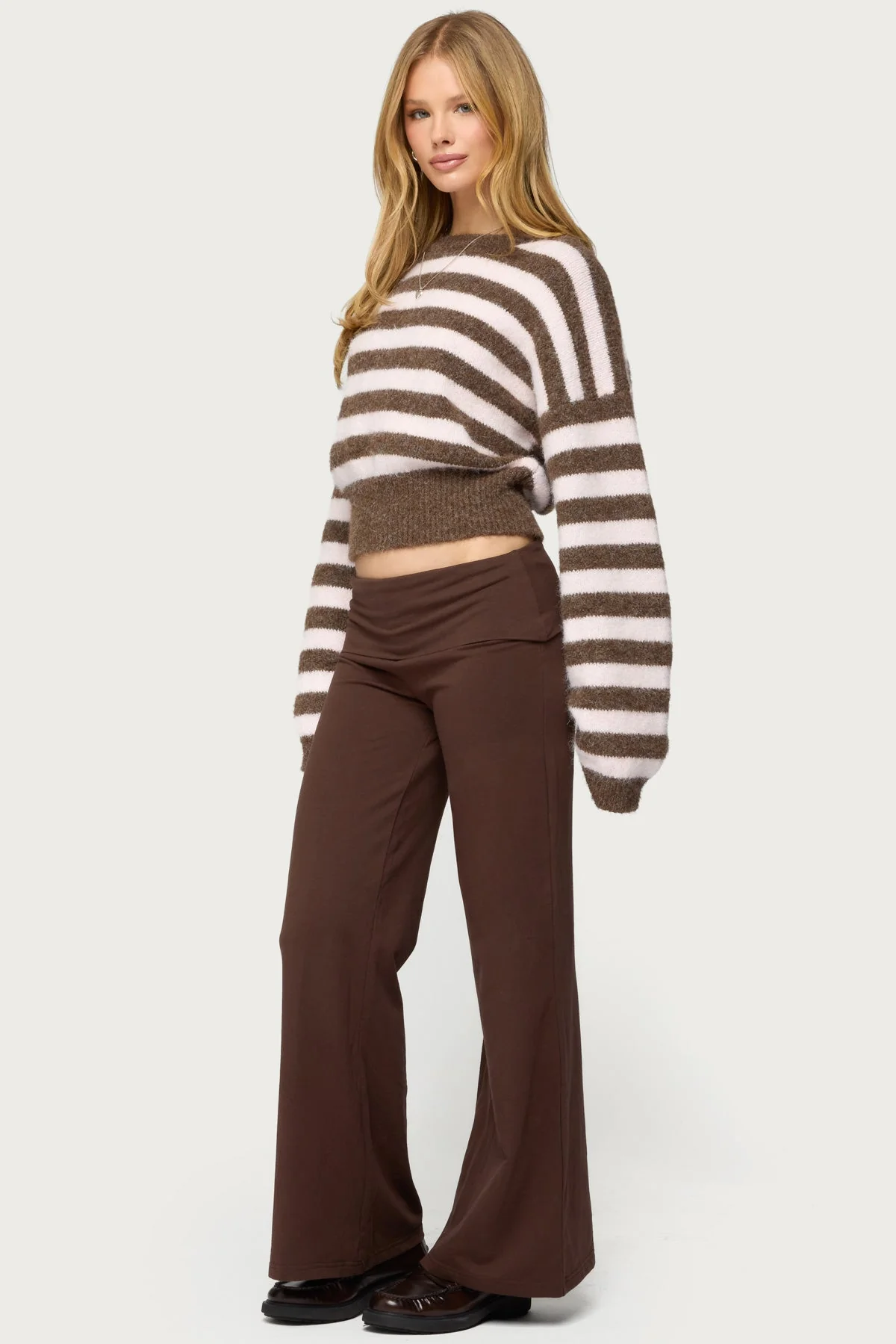 Petite Wide Leg Fold Over Trousers - Image 3