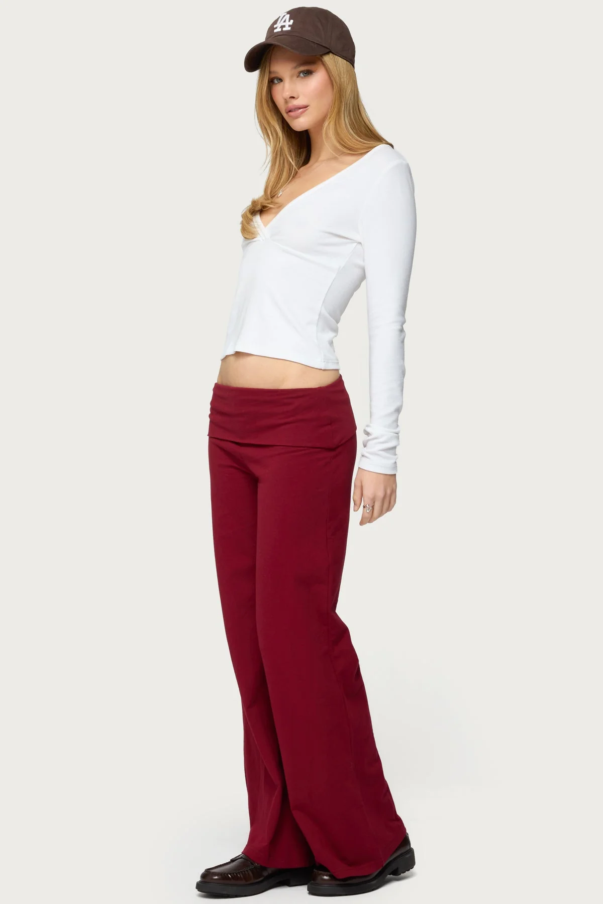 Petite Wide Leg Fold Over Trousers - Image 3