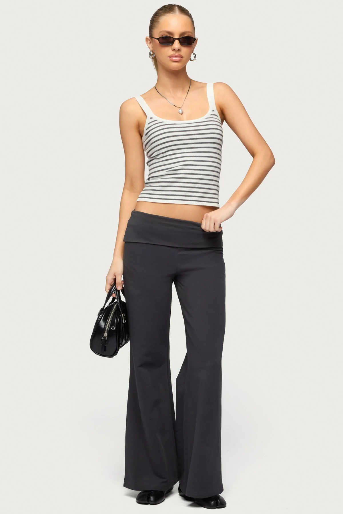 Petite Wide Leg Fold Over Trousers