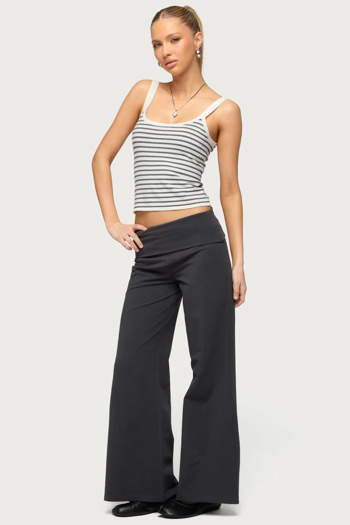 Petite Wide Leg Fold Over Trousers - Image 5