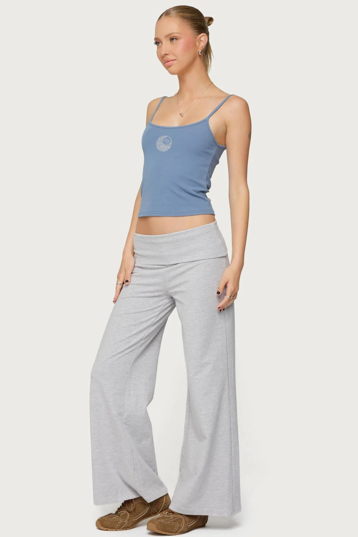 Petite Wide Leg Fold Over Trousers - Image 4