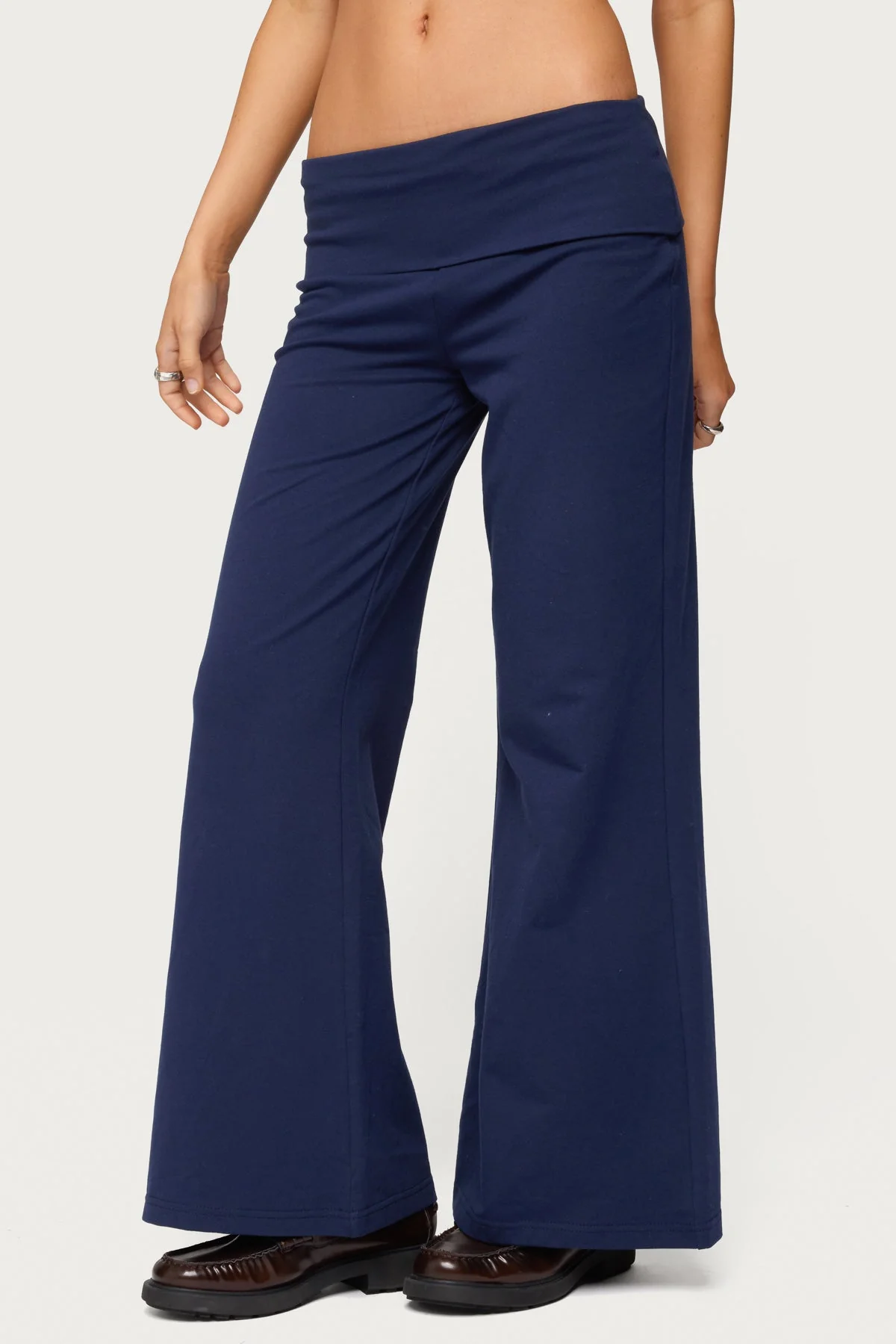 Petite Wide Leg Fold Over Trousers - Image 3