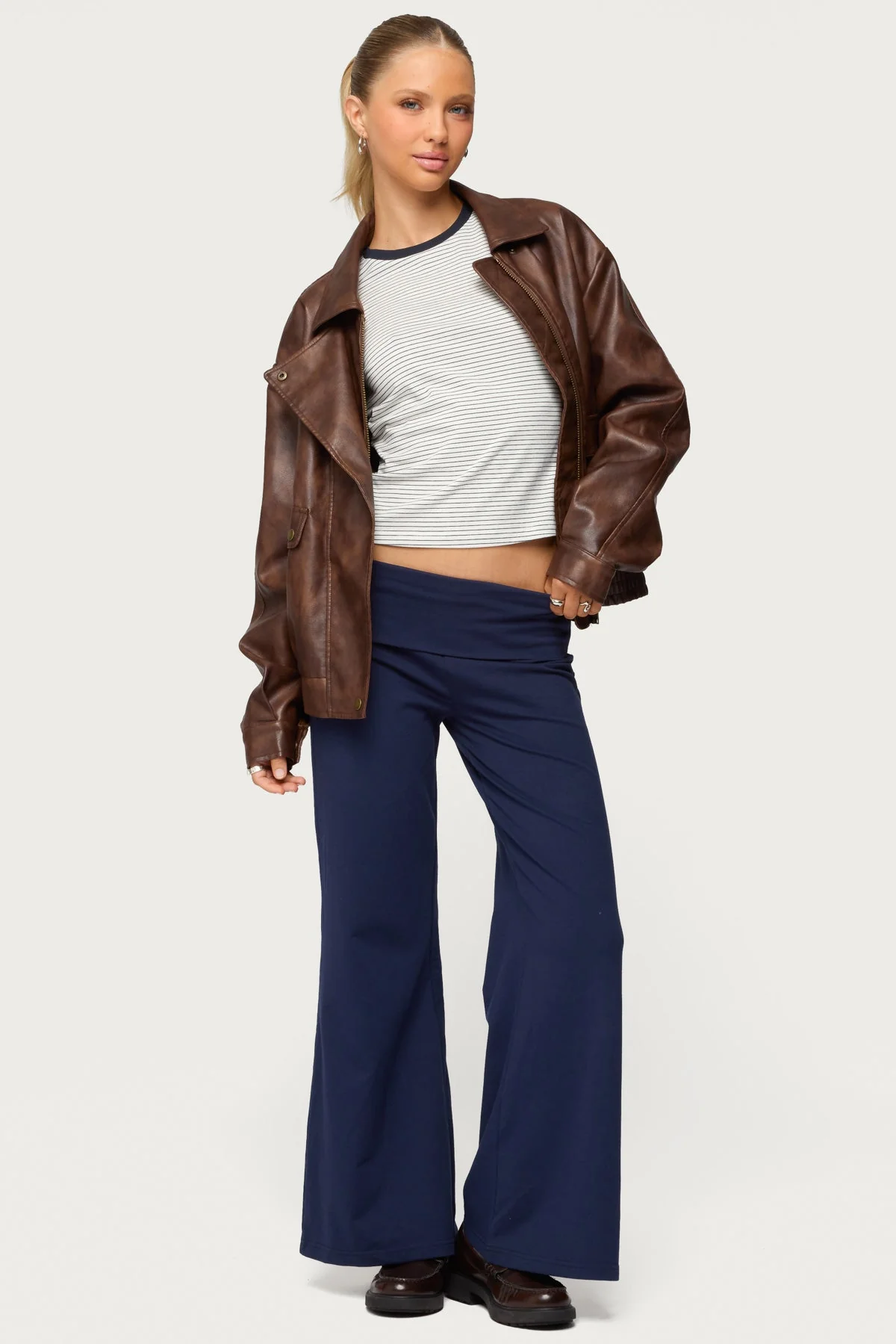 Petite Wide Leg Fold Over Trousers - Image 5