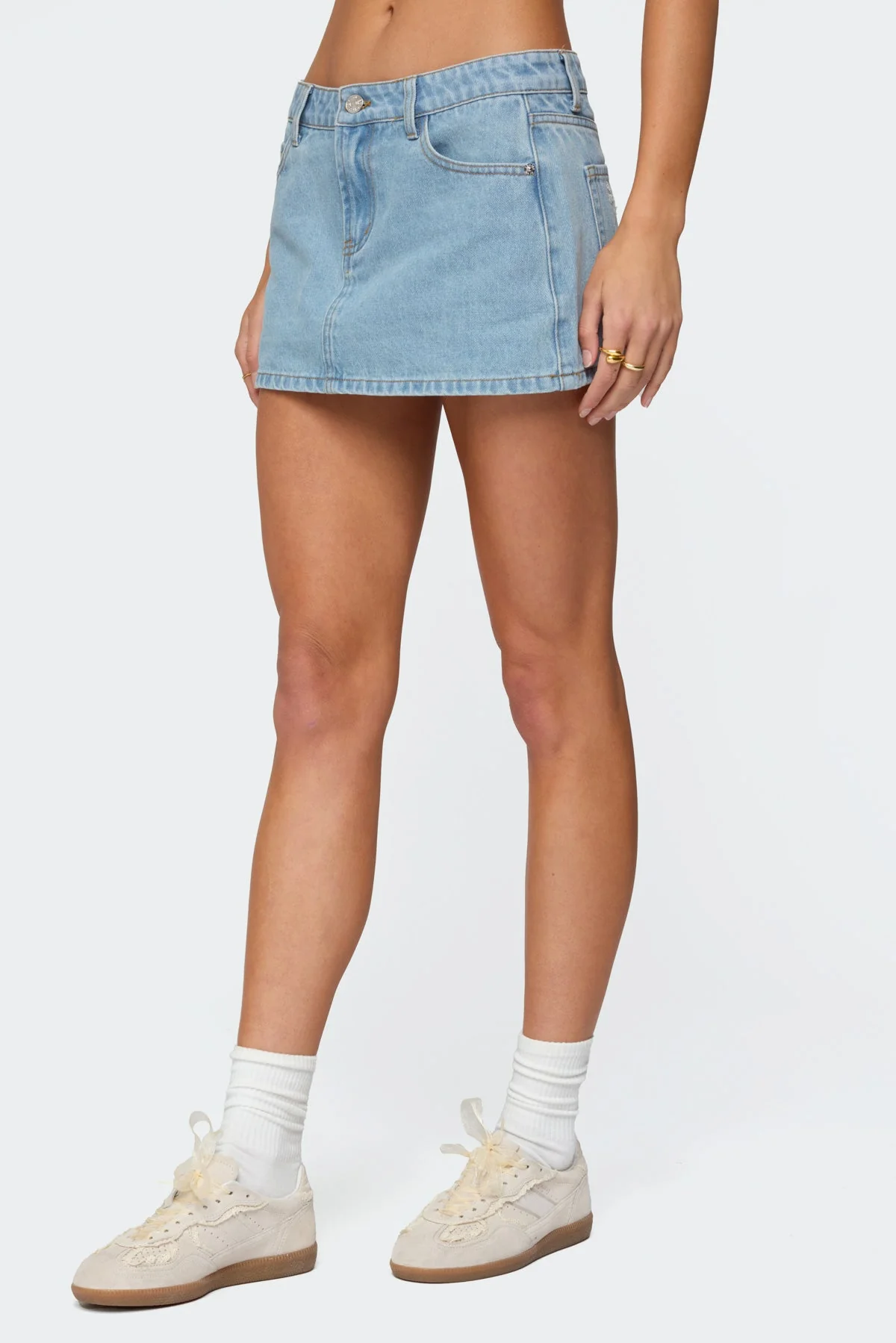 Eyelet Bows Denim Mini Skirt - Image 3