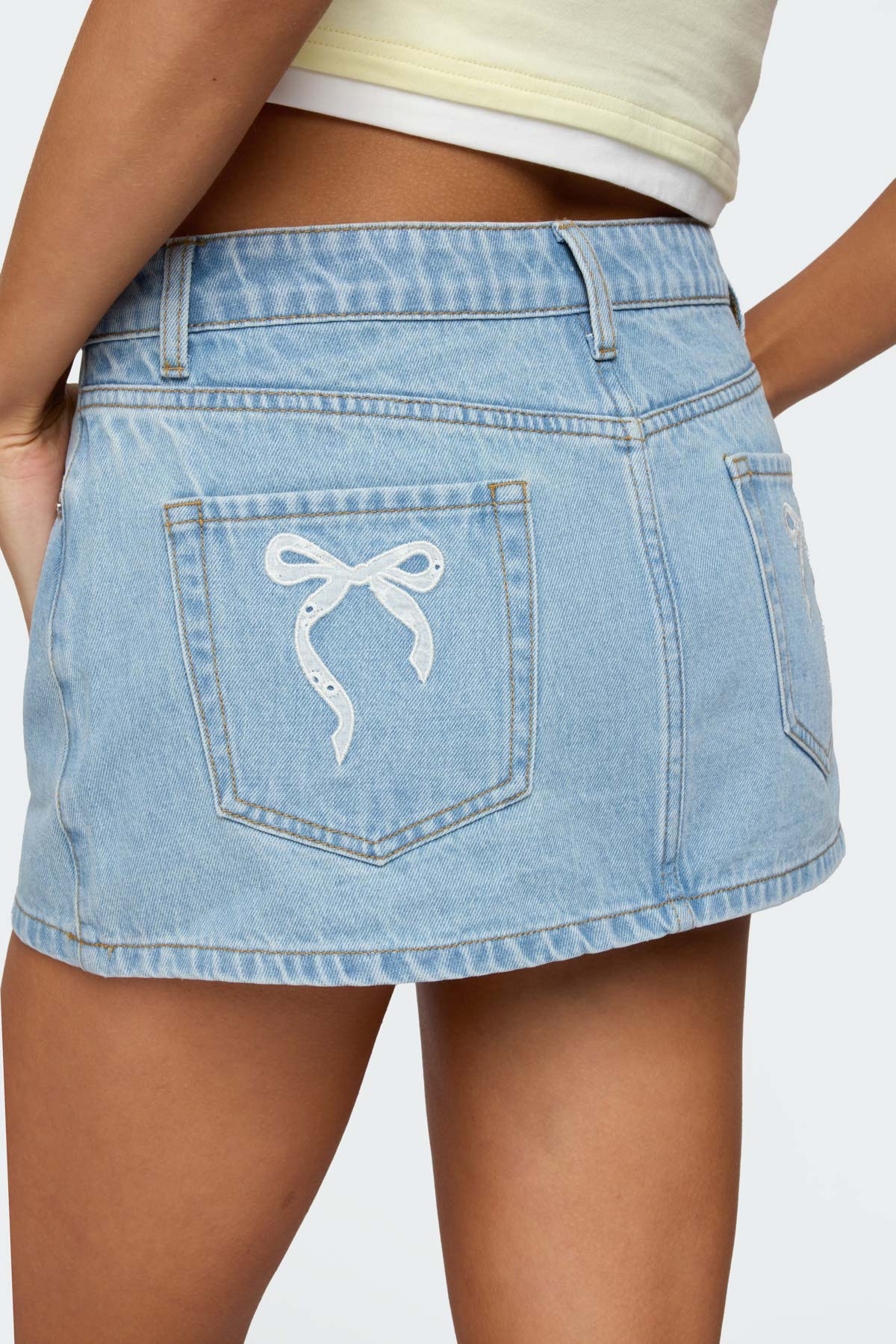 Eyelet Bows Denim Mini Skirt - Image 4