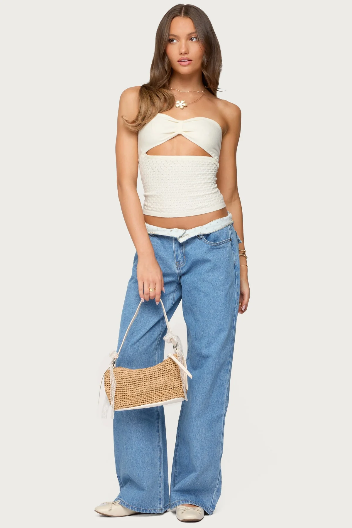 Textured Knit Strapless Cutout Top - Image 2