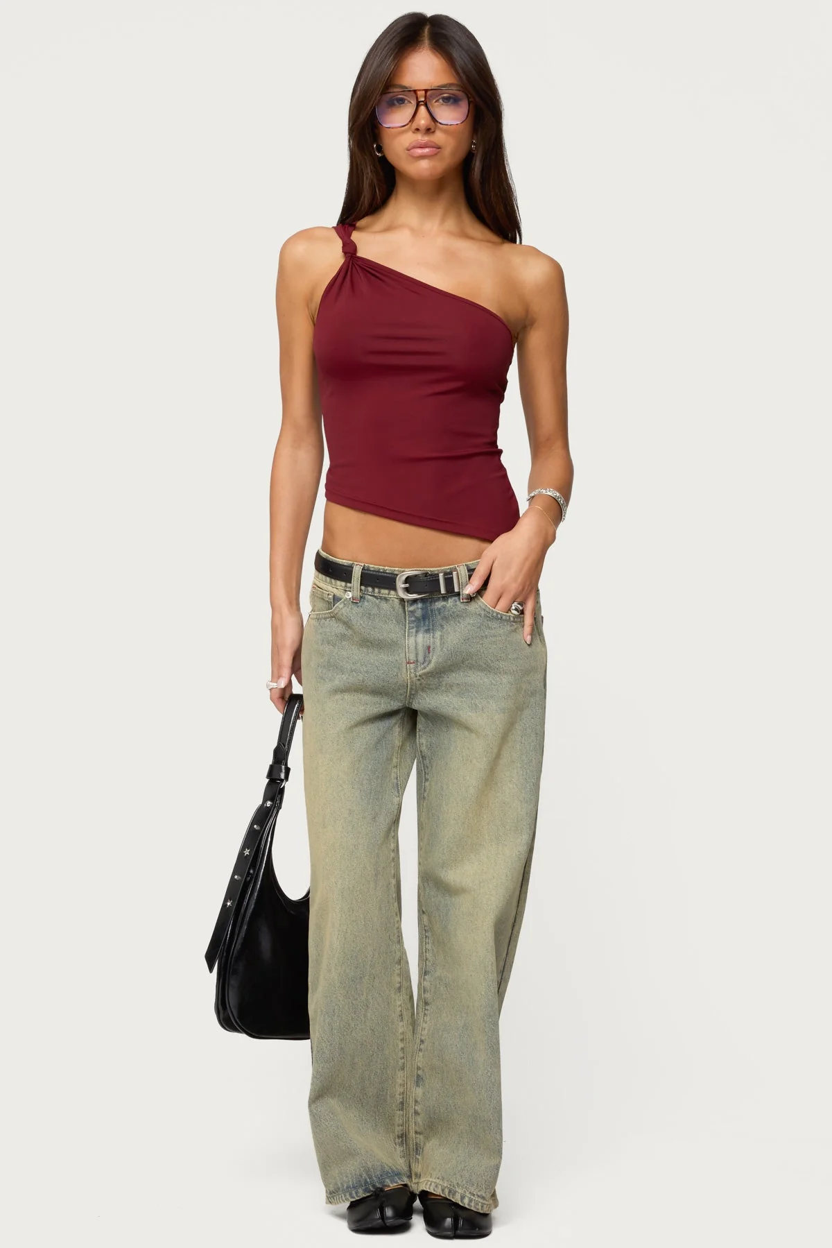 Knotted One Shoulder Asymmetric Top - Image 2