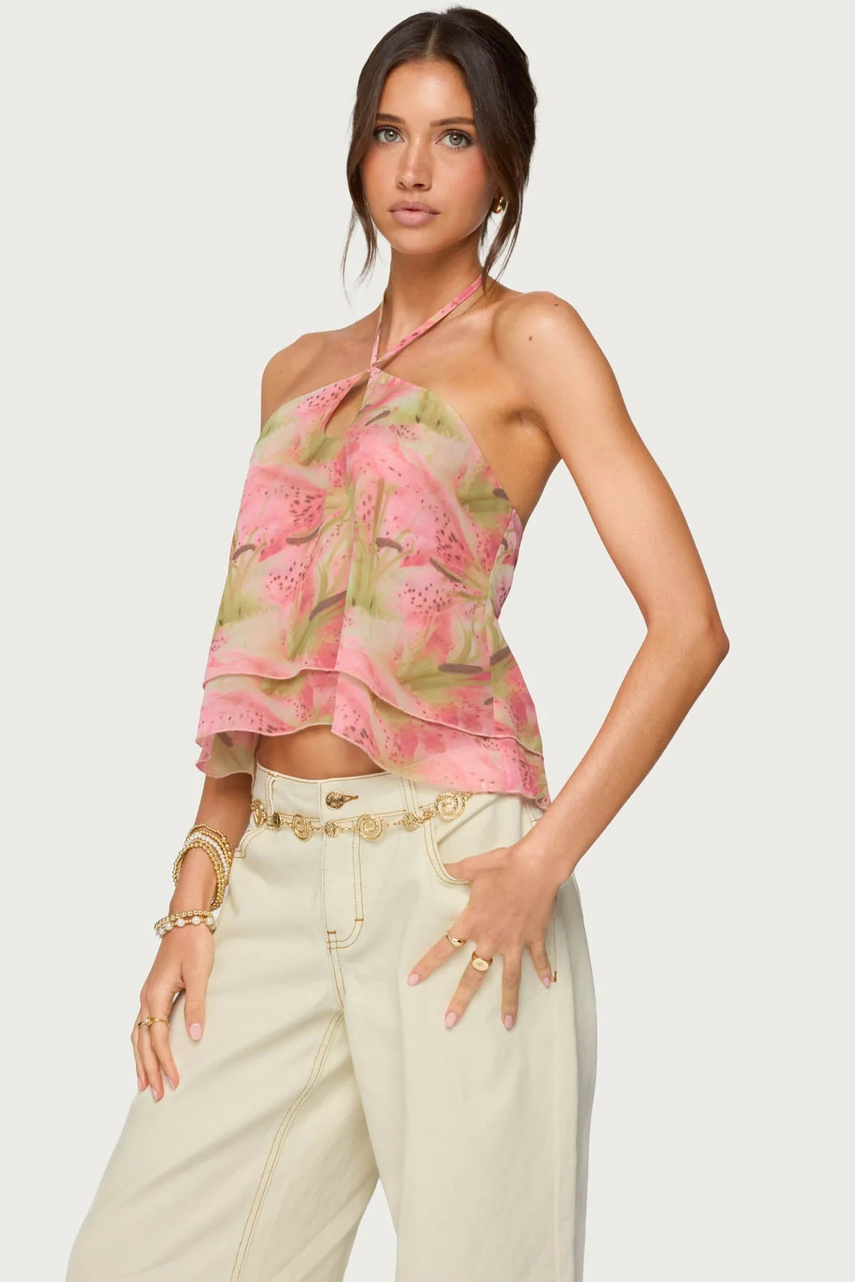 Dragon Lily Layered Chiffon Halter Top - Image 3