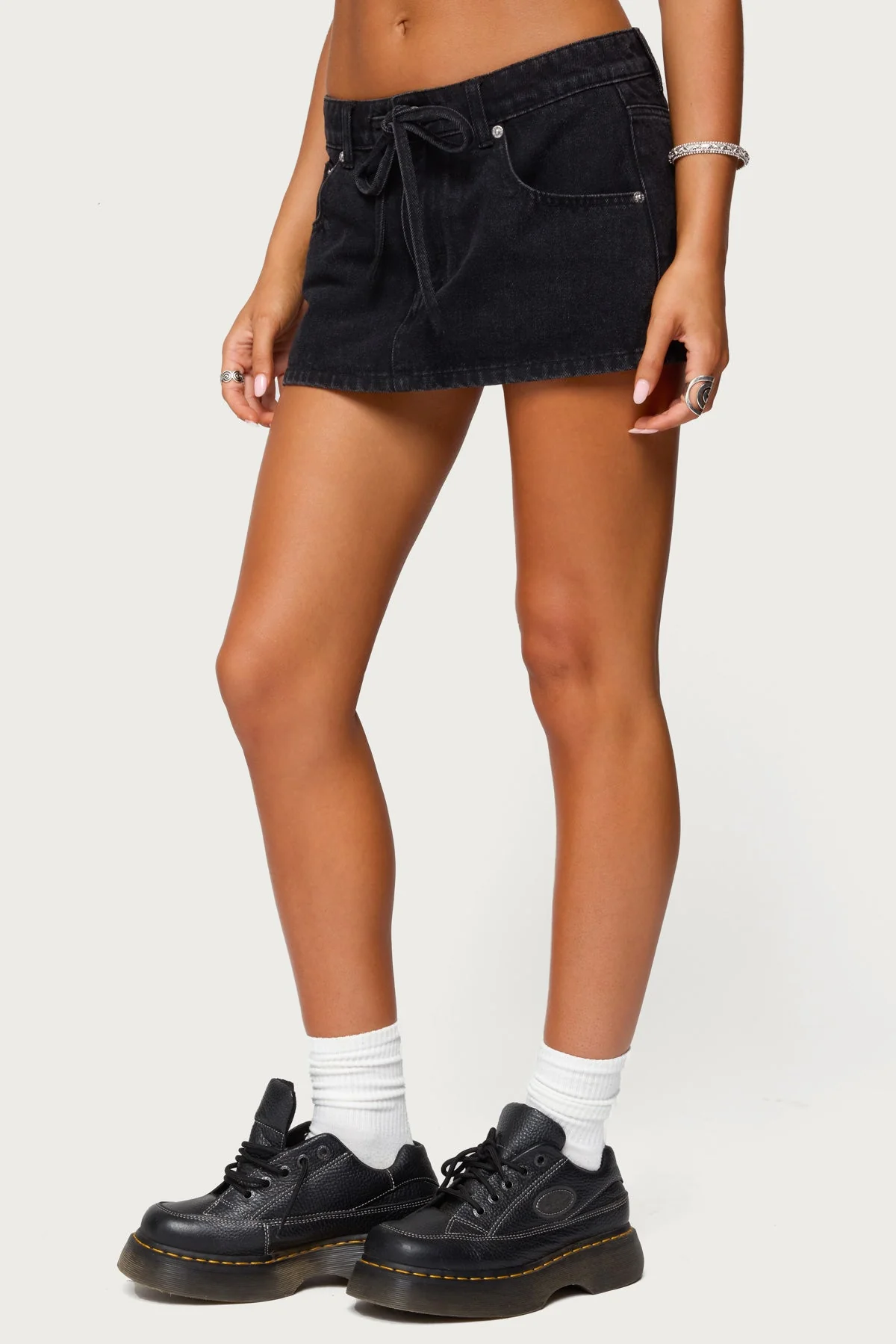 Ziggie Tie Front Denim Mini Skort - Image 4