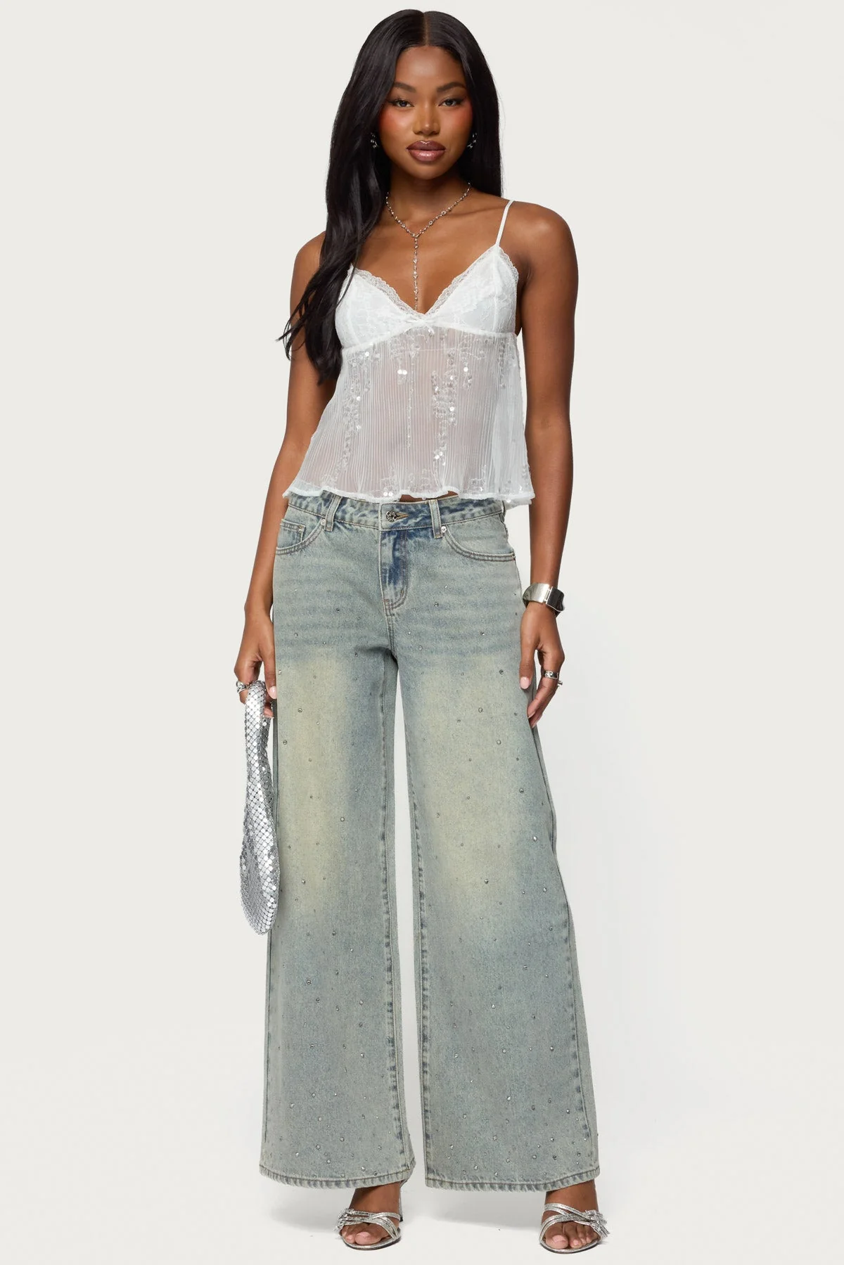 Sequin Sheer Mesh Babydoll Top - Image 2