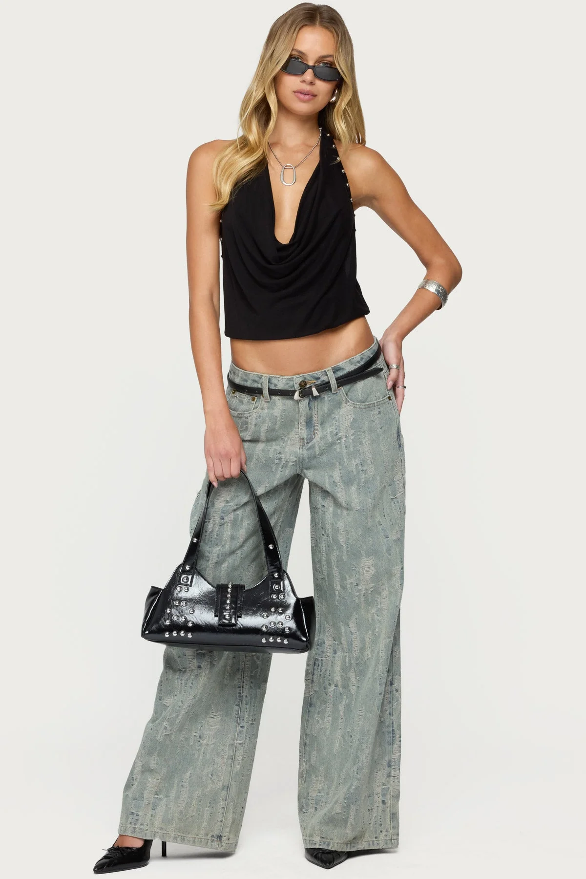 Irina Stud Cowl Neck Halter Top - Image 3