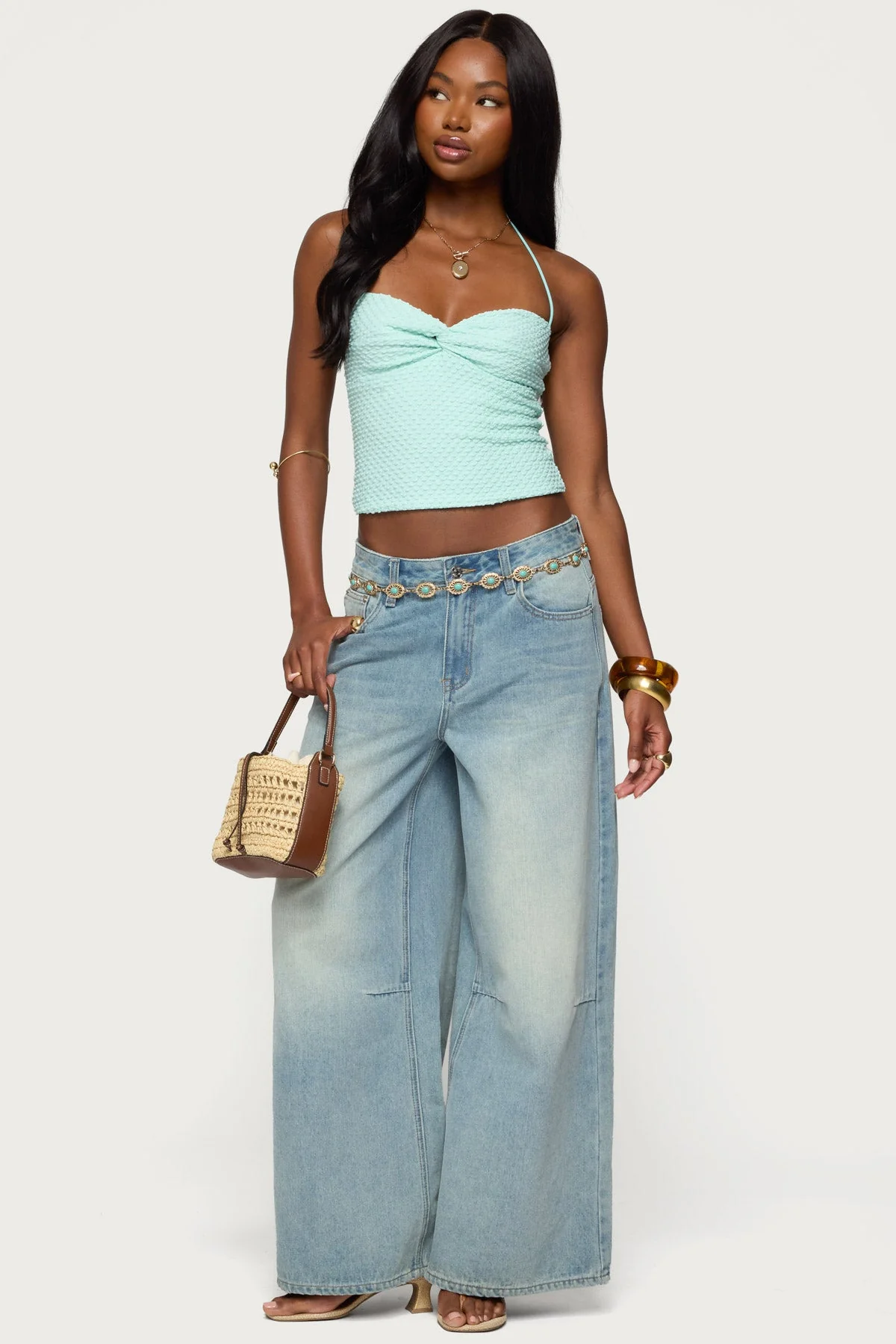 Zoee Twisted Textured Halter Top - Image 2