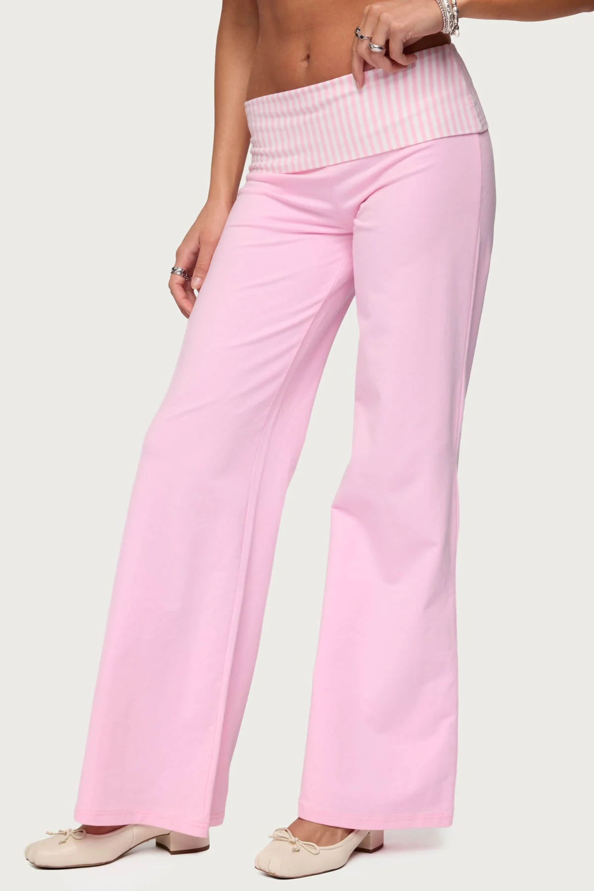 Meshey Striped Foldover Trousers - Image 3