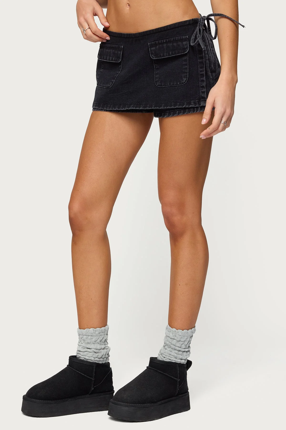 Giselle Wrap Denim Mini Skirt - Image 3