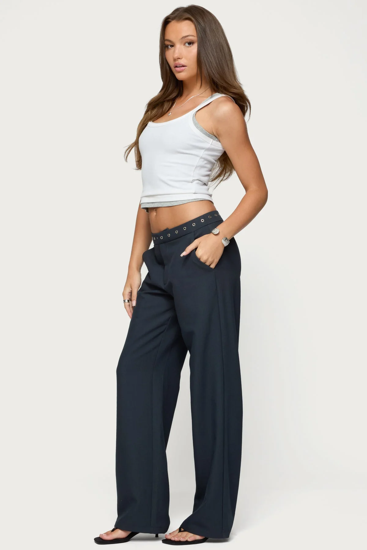 Ayve Eyelet Waist Straight Leg Trousers - Image 3