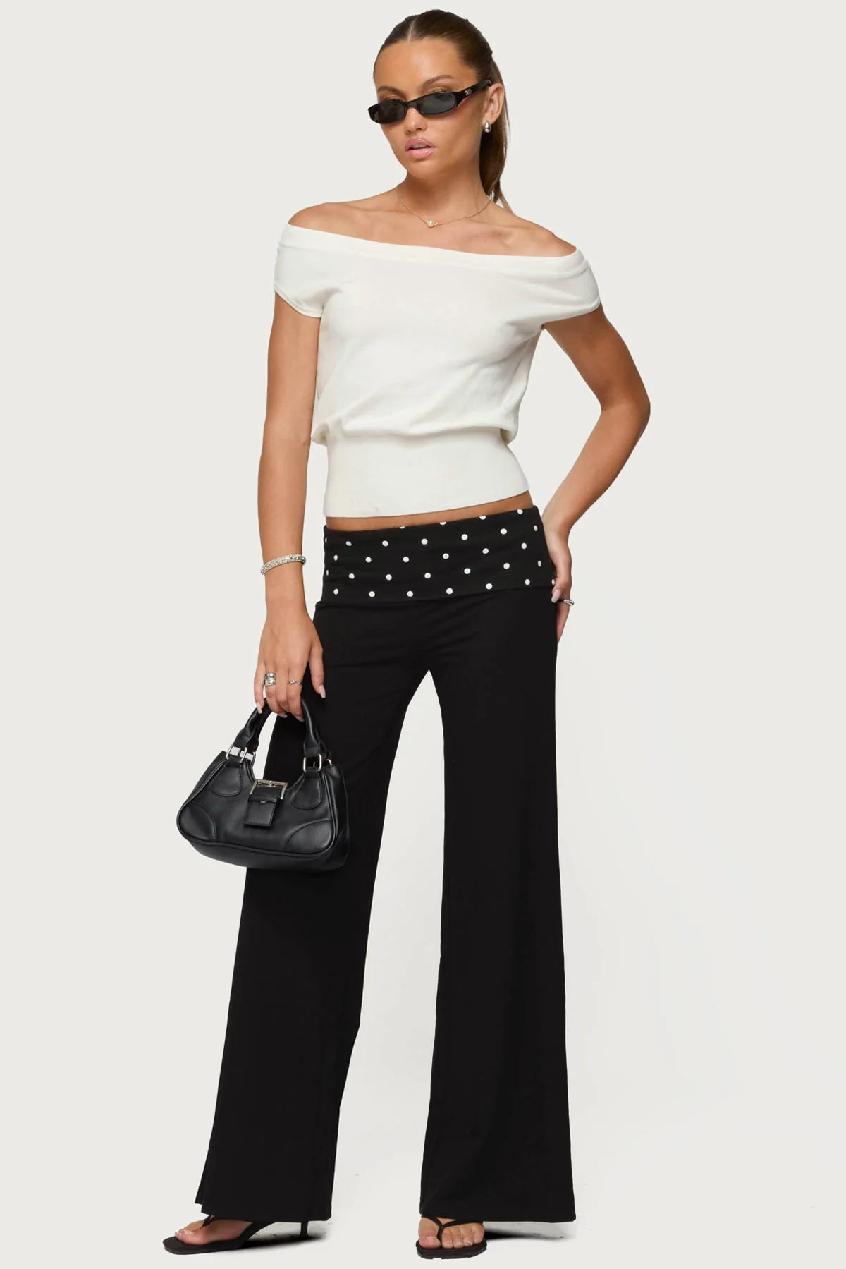 Reeva Polka Dot Foldover Trousers - Image 2