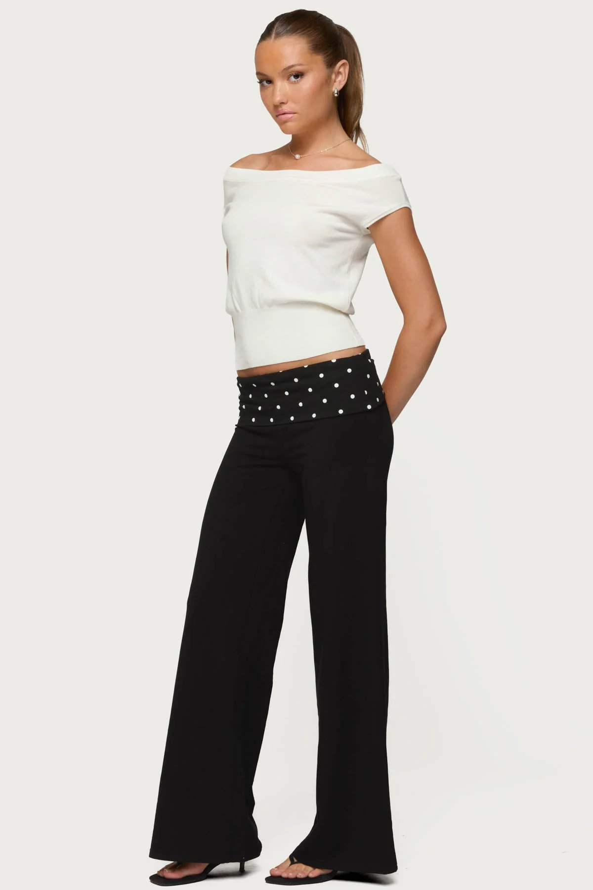 Reeva Polka Dot Foldover Trousers - Image 5