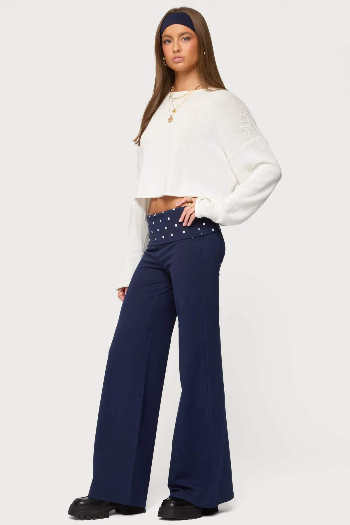 Reeva Polka Dot Foldover Trousers - Image 3