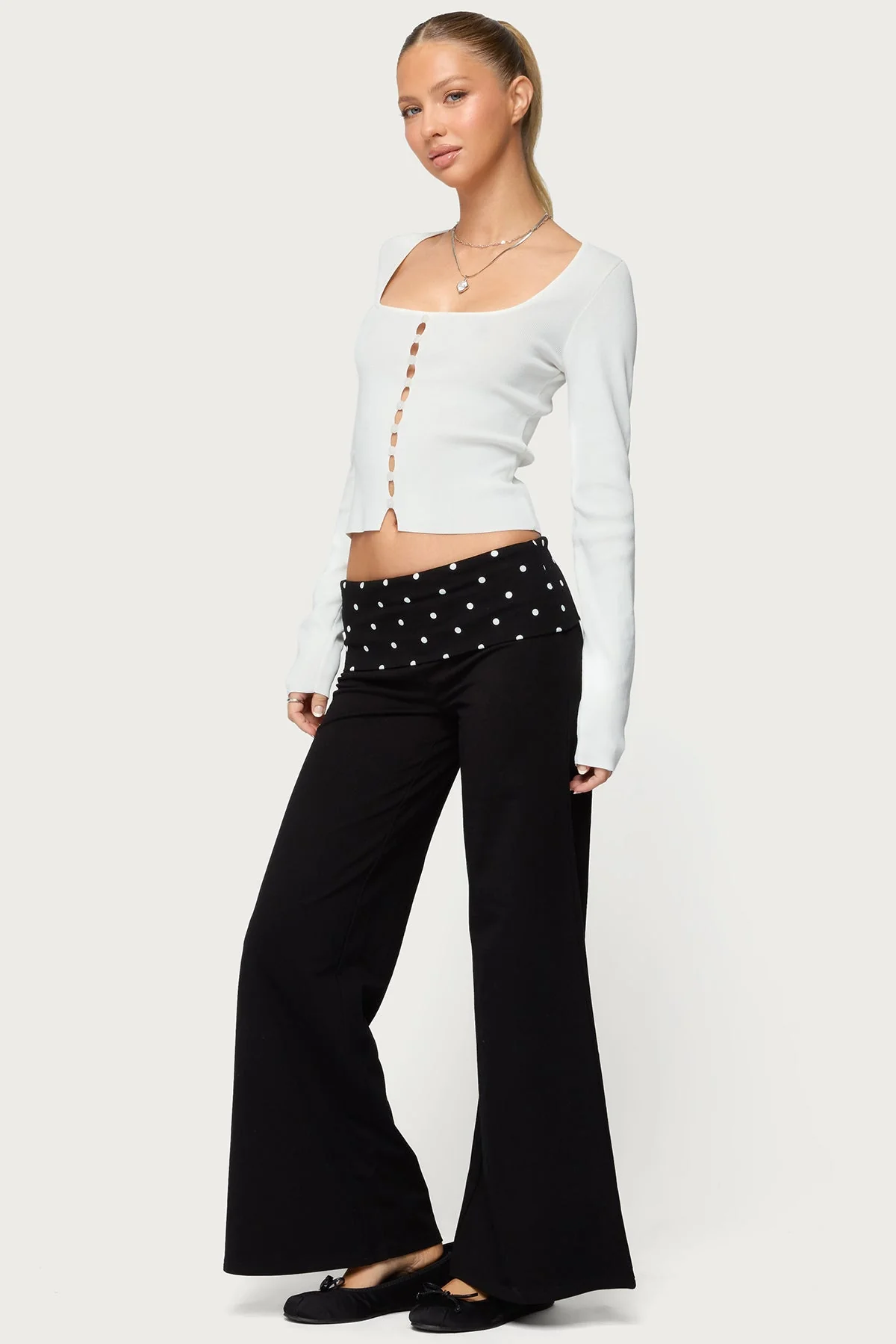 Petite Reeva Polka Dot Foldover Trousers - Image 3