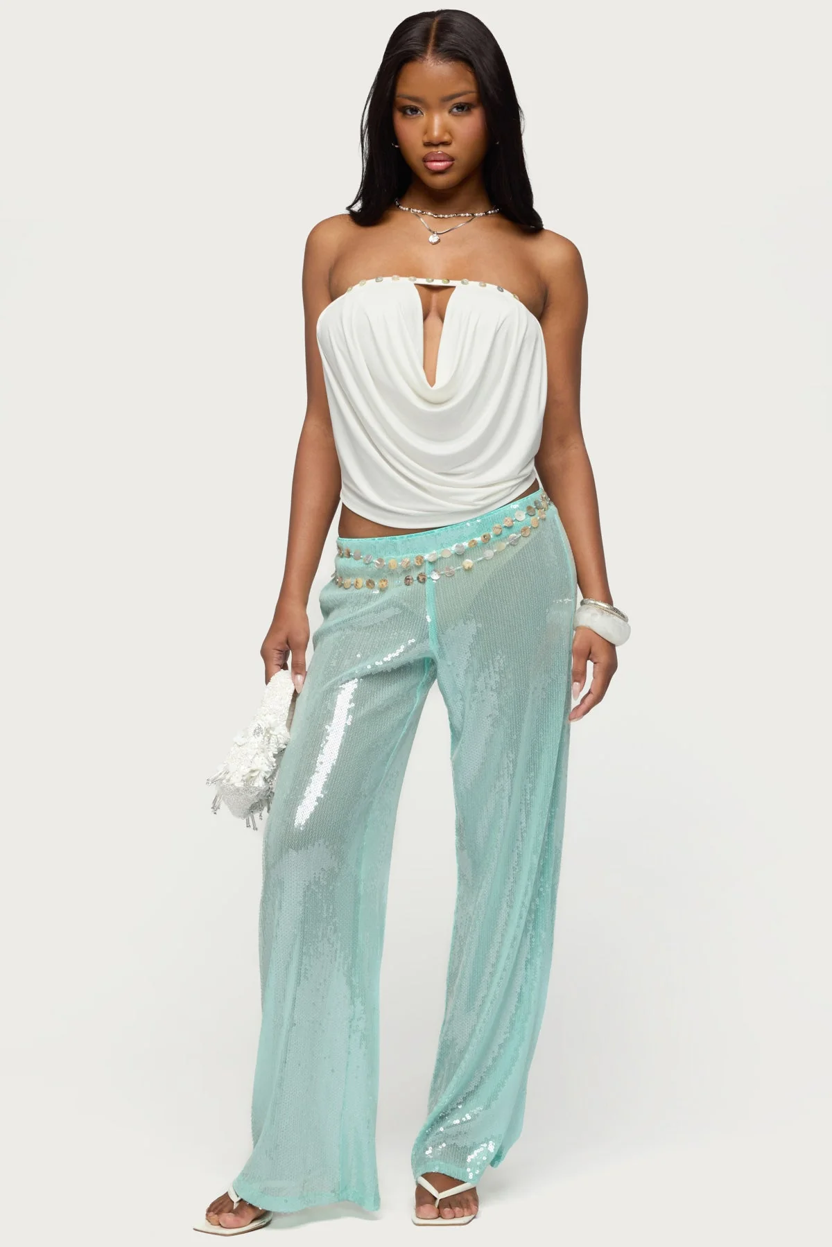 Giana Iridescent Strapless Cowl Neck Top - Image 2