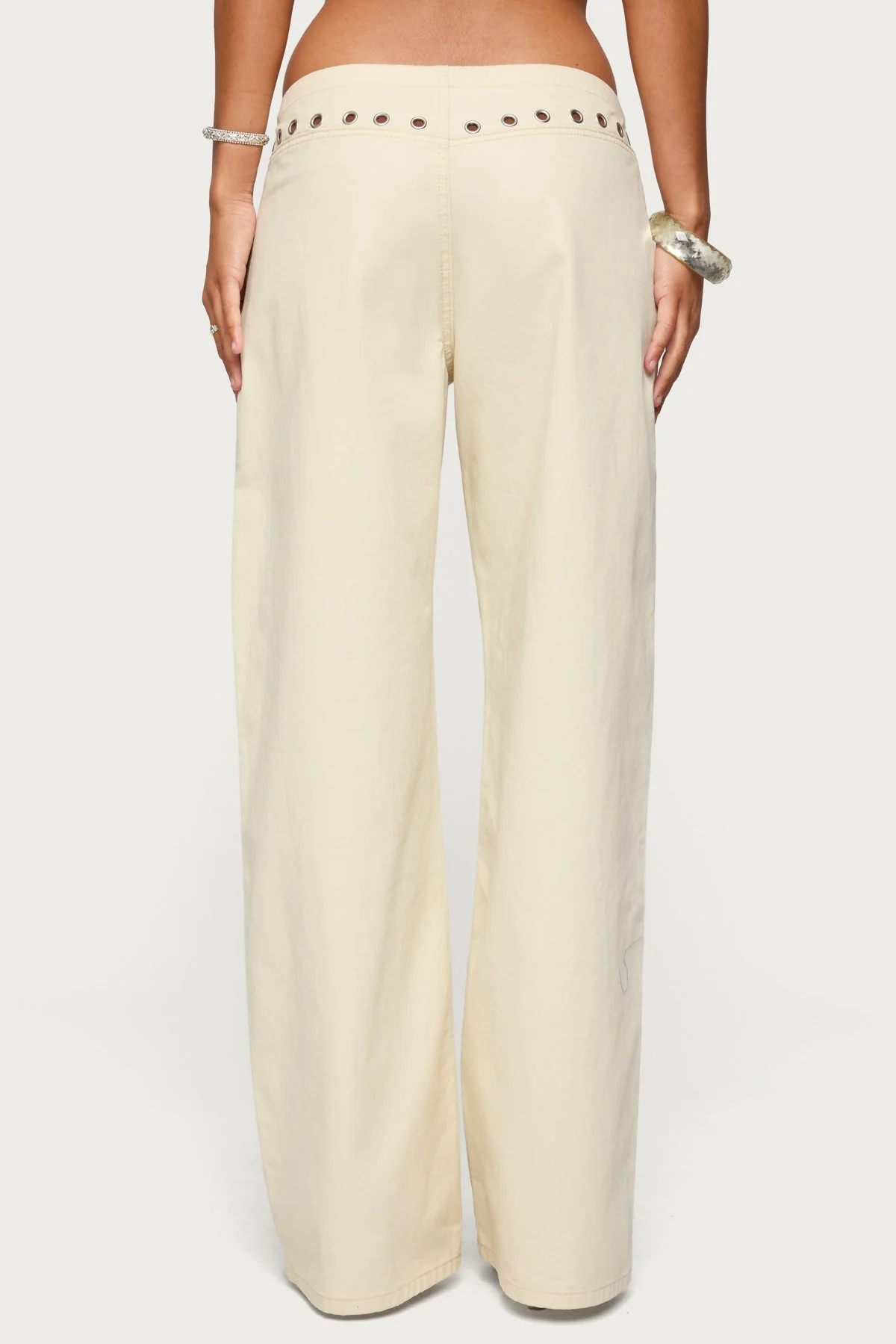 Grommet Tie Waist Low Rise Baggy Jeans - Image 5