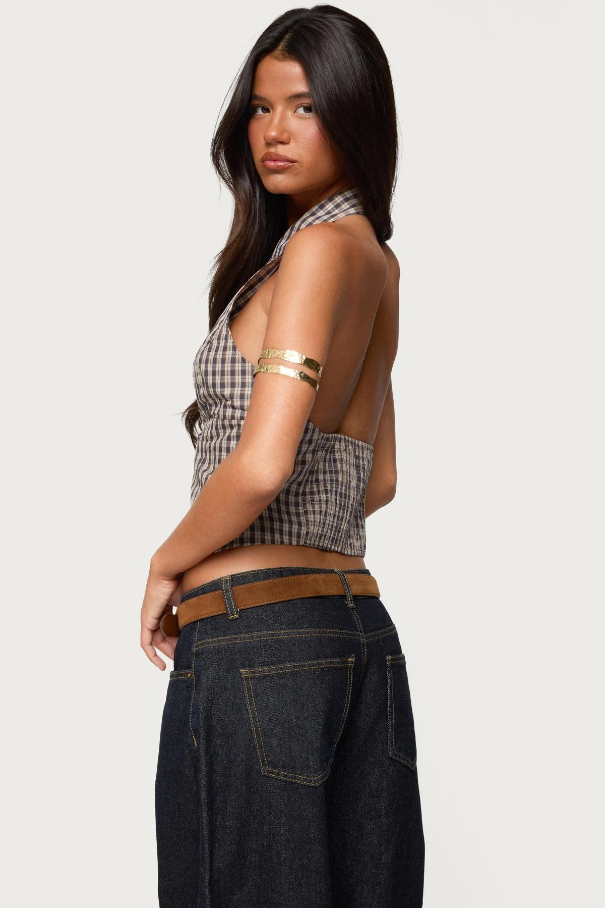 Imrie Plaid Collared Halter Top - Image 5