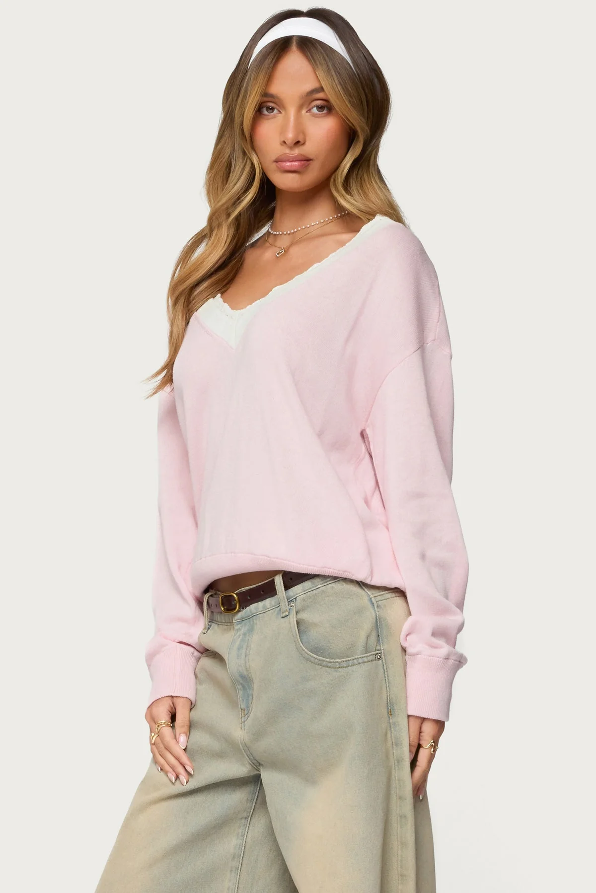 Marie Contrast Lacey V Neck Sweater - Image 3