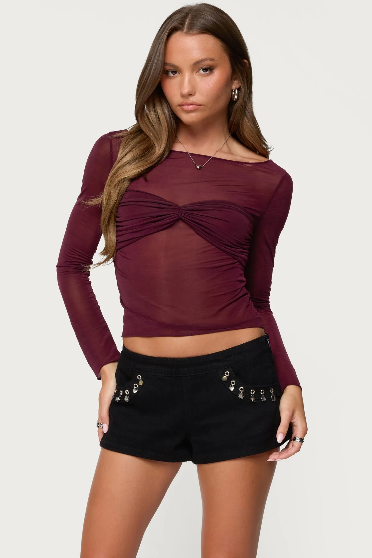 Oona Sheer Gathered Long Sleeve Top