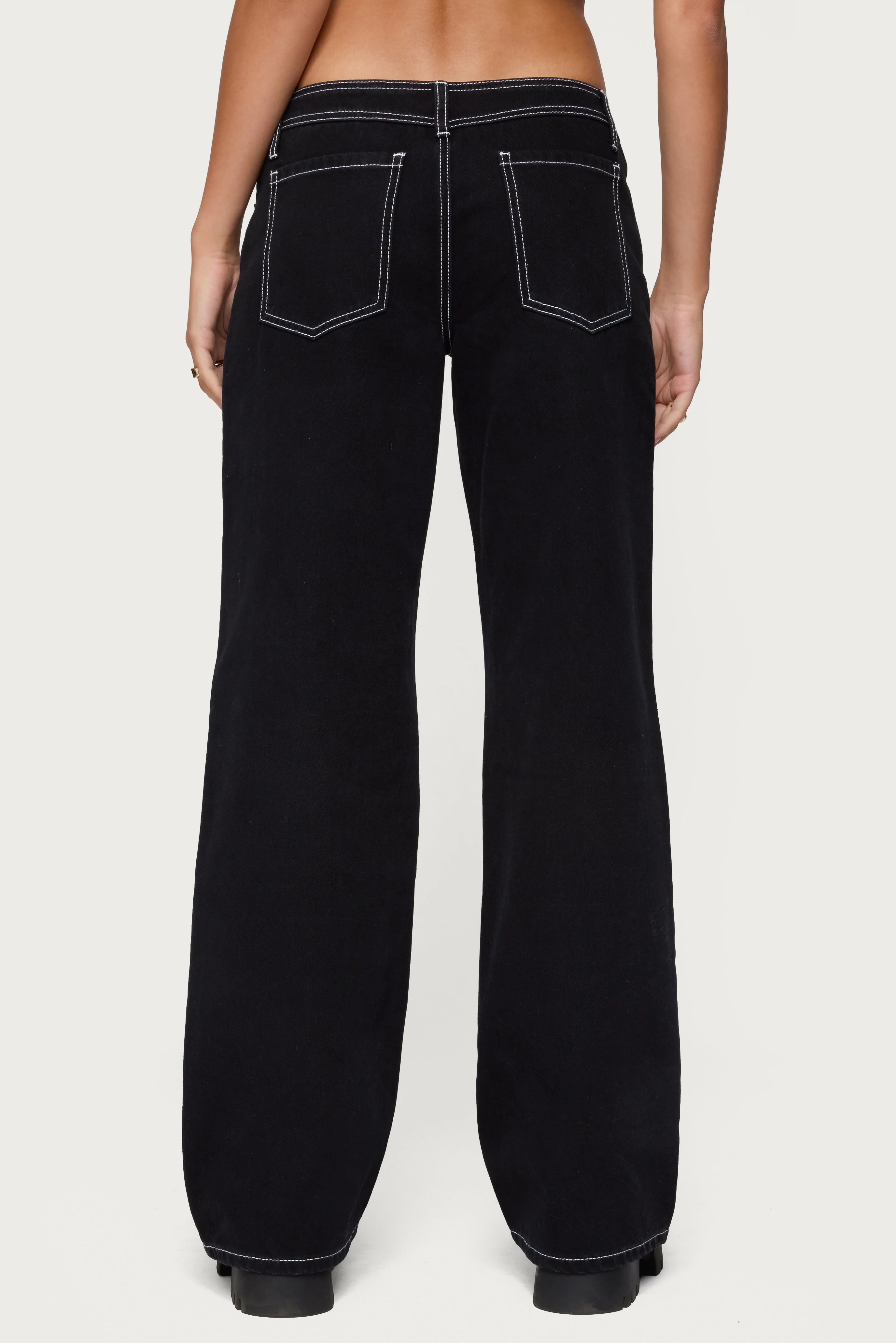 Contrast Stitch Low Rise Wide Leg Jeans - Image 5