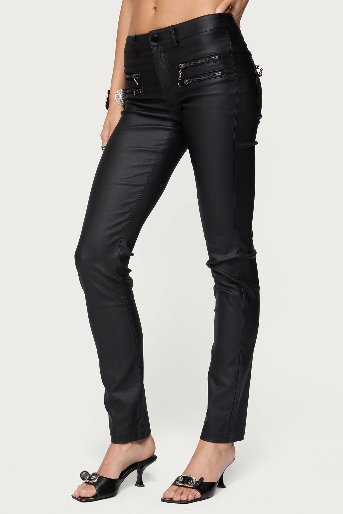 Kaede Faux Leather Low Rise Skinny Jeans - Image 3
