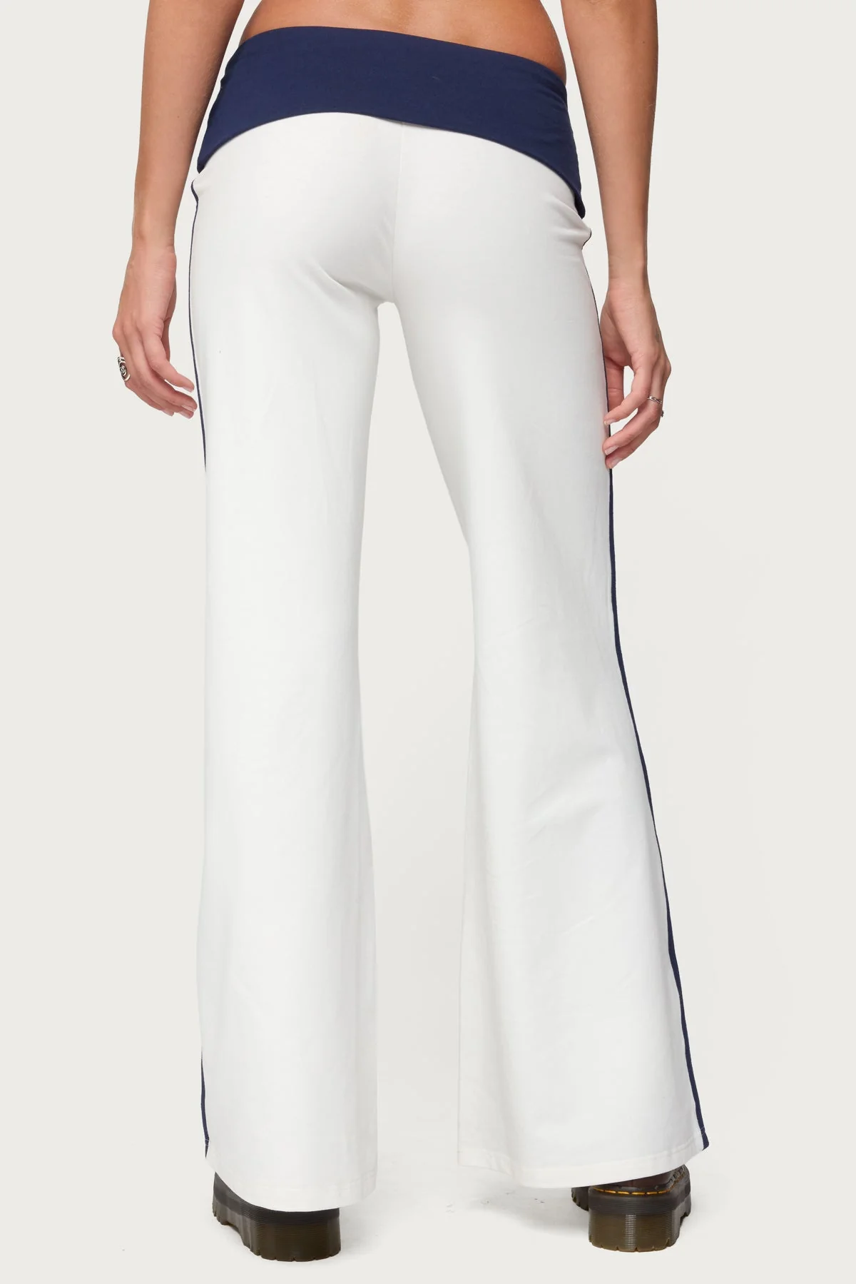 8 Contrast Fold Over Wide Leg Trousers - Image 5