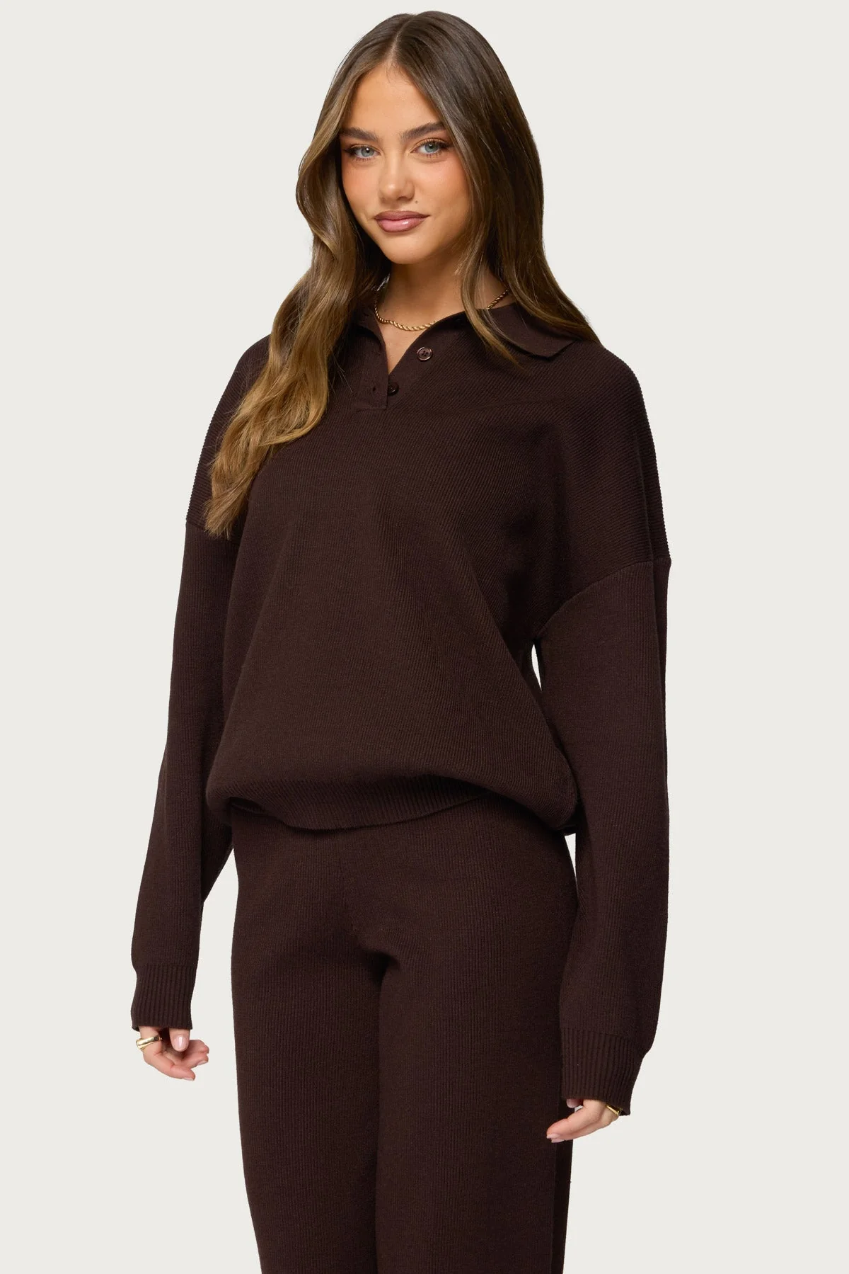 Lorie Oversized Knit Polo Sweater - Image 3