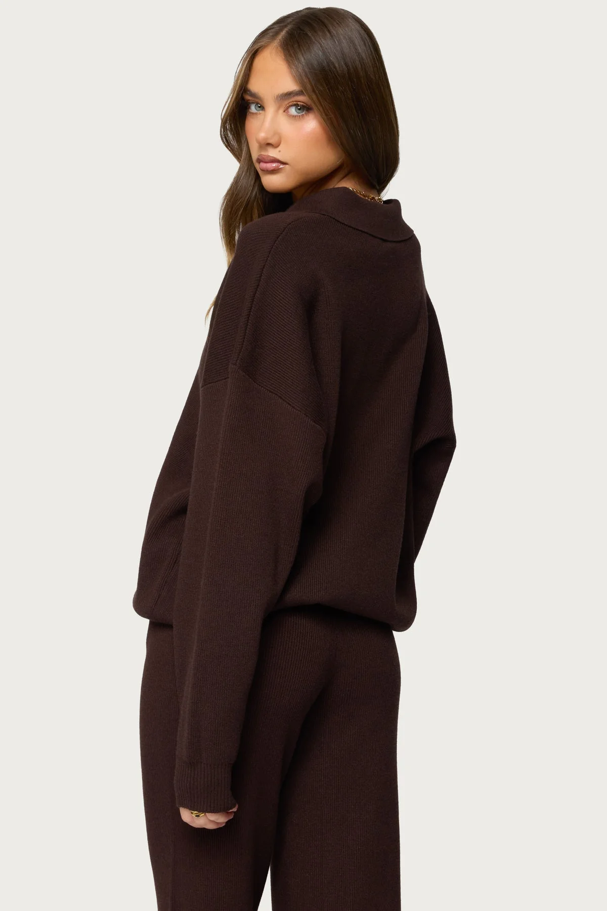 Lorie Oversized Knit Polo Sweater - Image 4