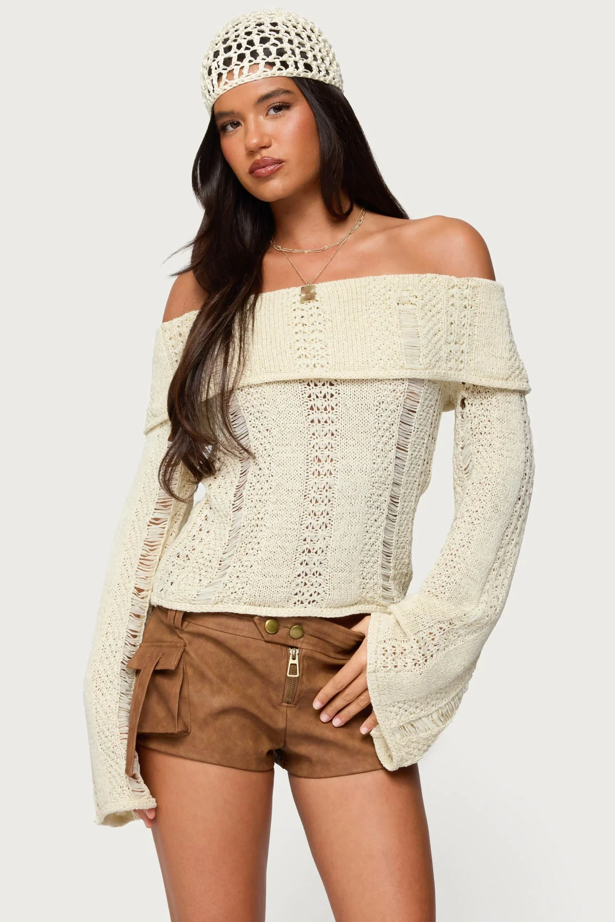 Renna Distressed Fold Over Knit Top - Image 2