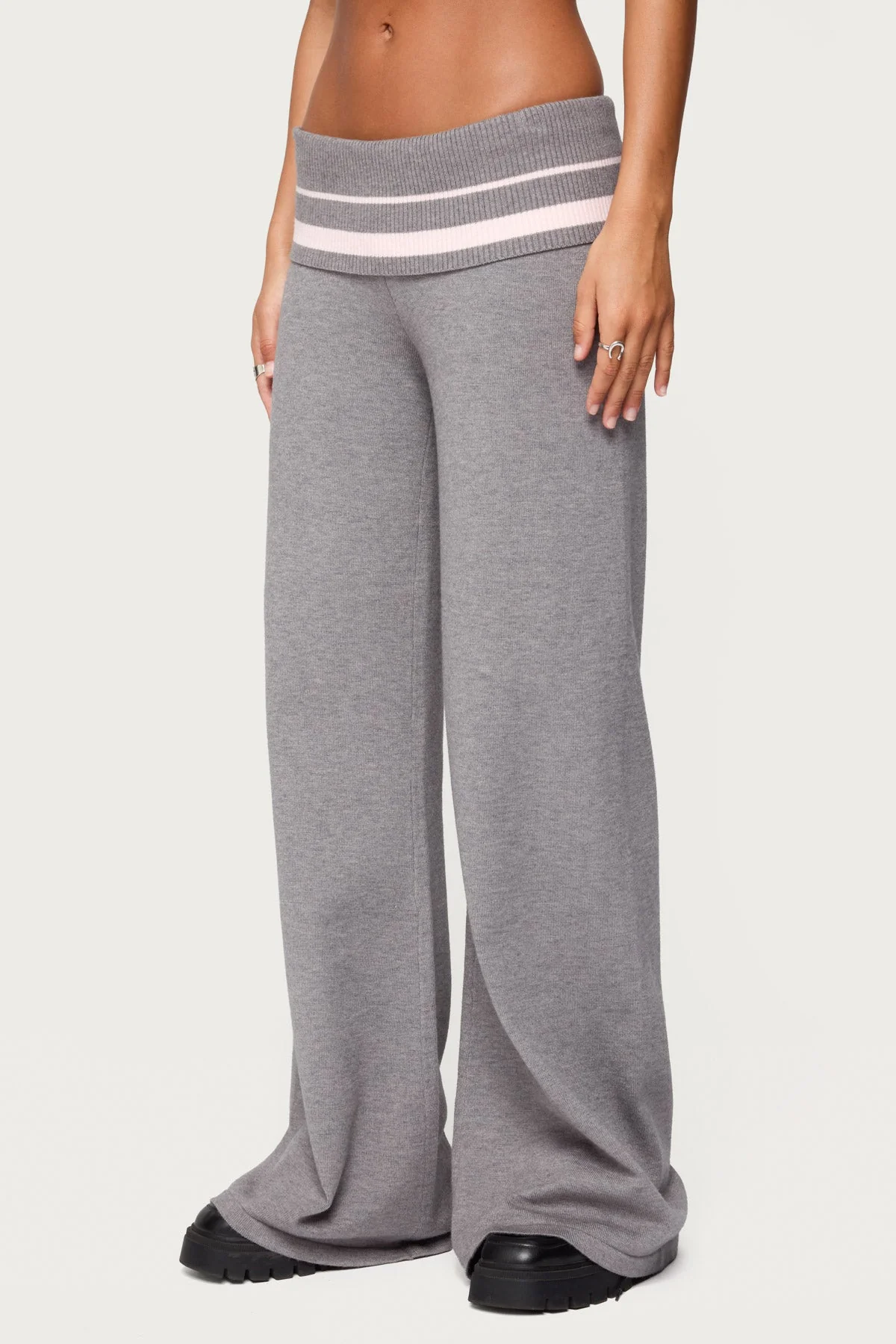 Kaliya Stripey Foldover Knit Trousers - Image 3