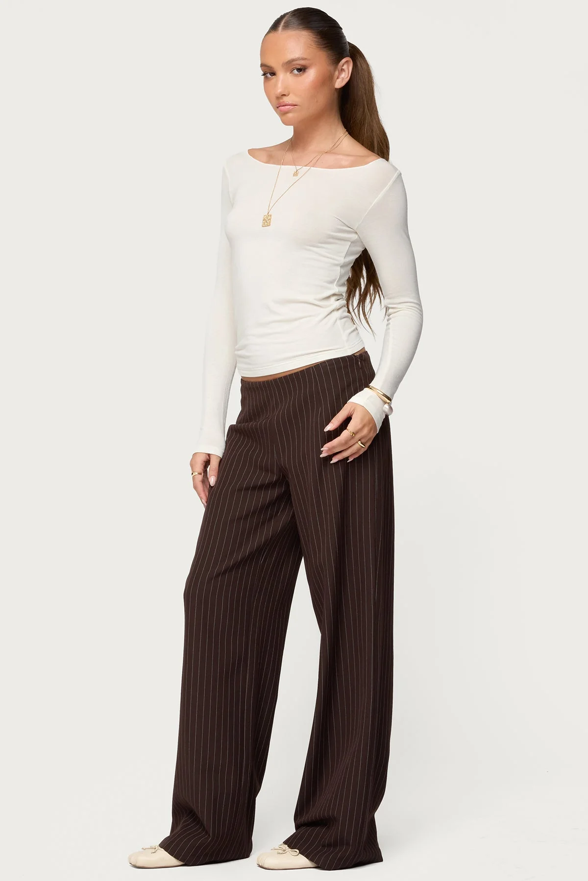 Kerie Pinstripe Low Rise Trousers - Image 3
