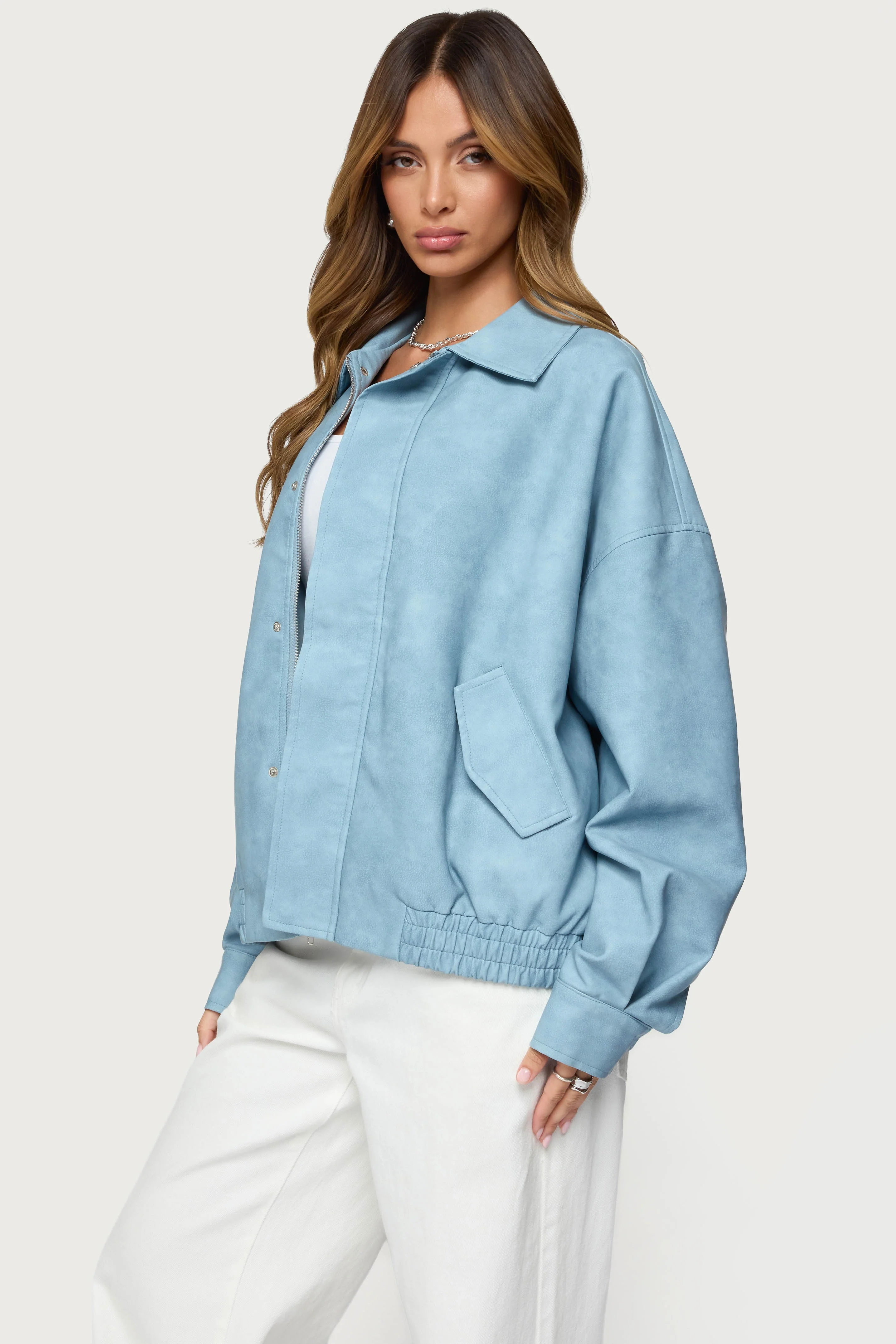 Oversized Washed Faux Leather Jacket - Image 4