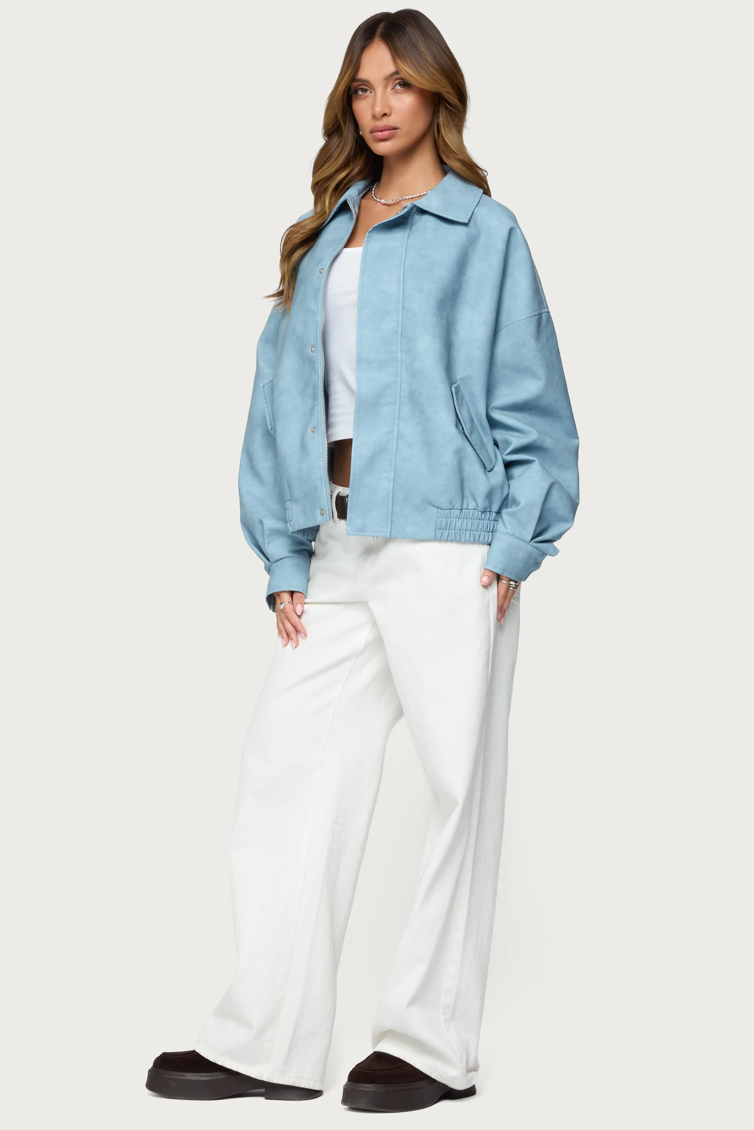 Oversized Washed Faux Leather Jacket - Image 5