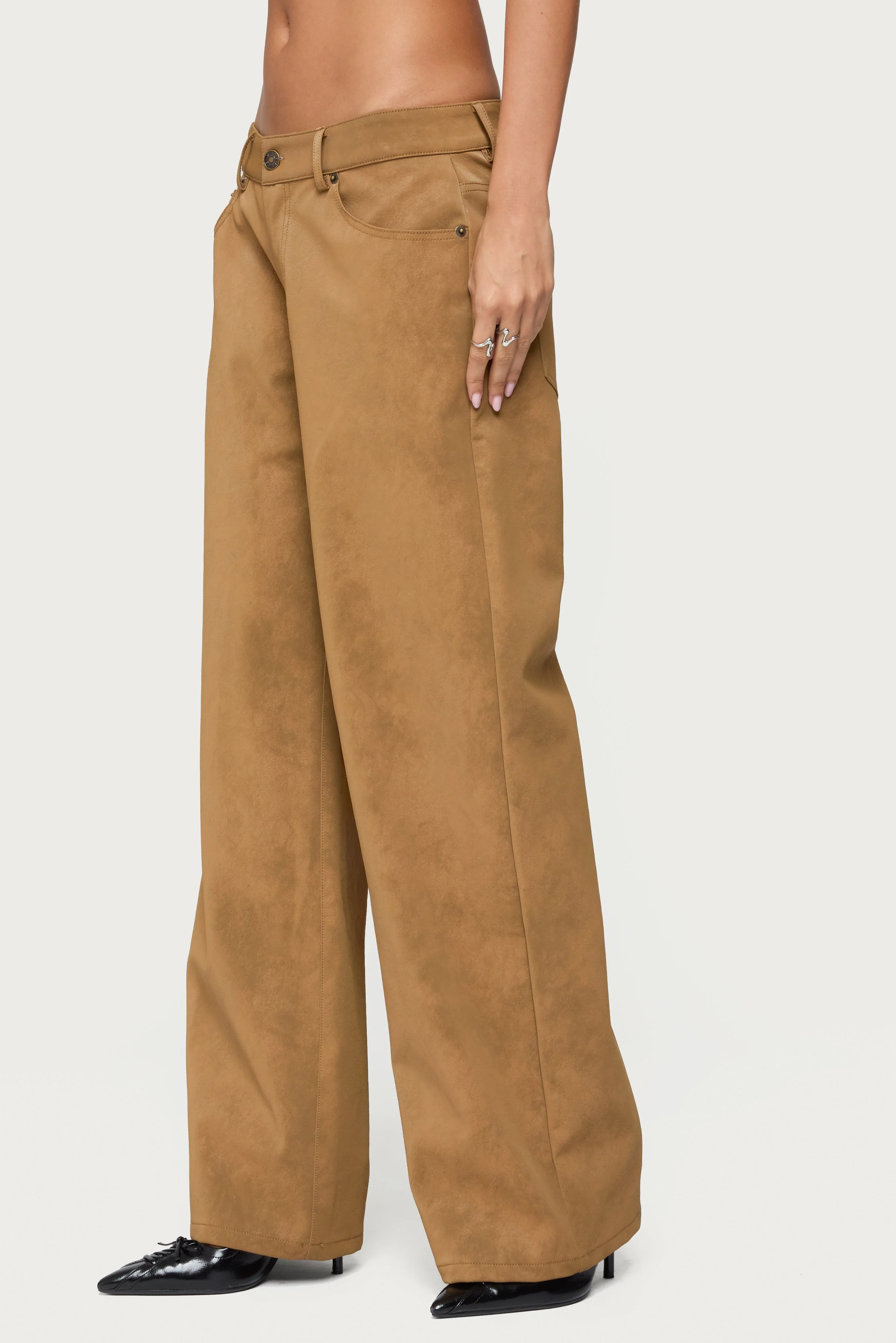 Stacey Low Rise Faux Suede Trousers - Image 3