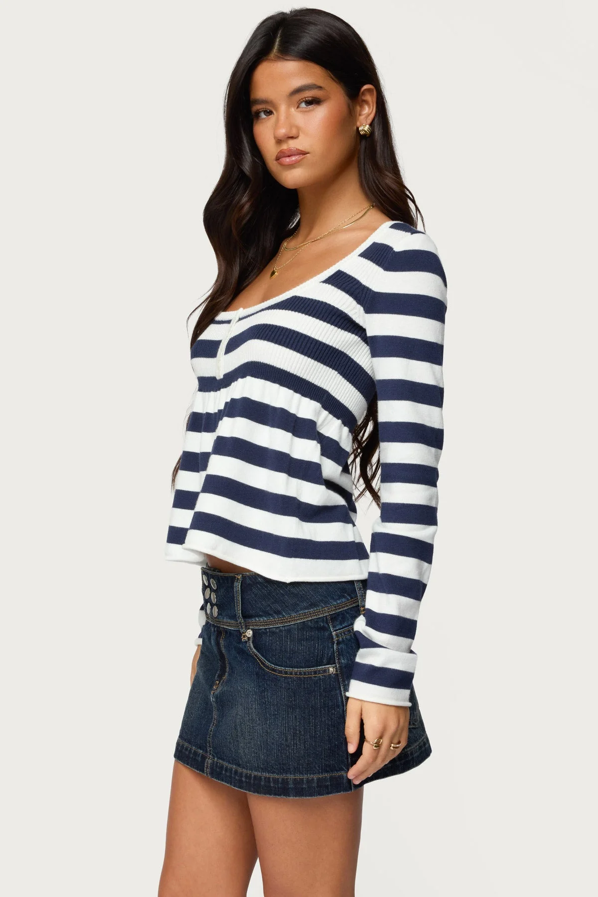 Lockie Striped Knit Babydoll Top - Image 4