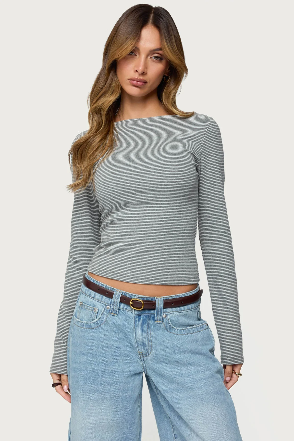 Loria Striped Boat Neck Top