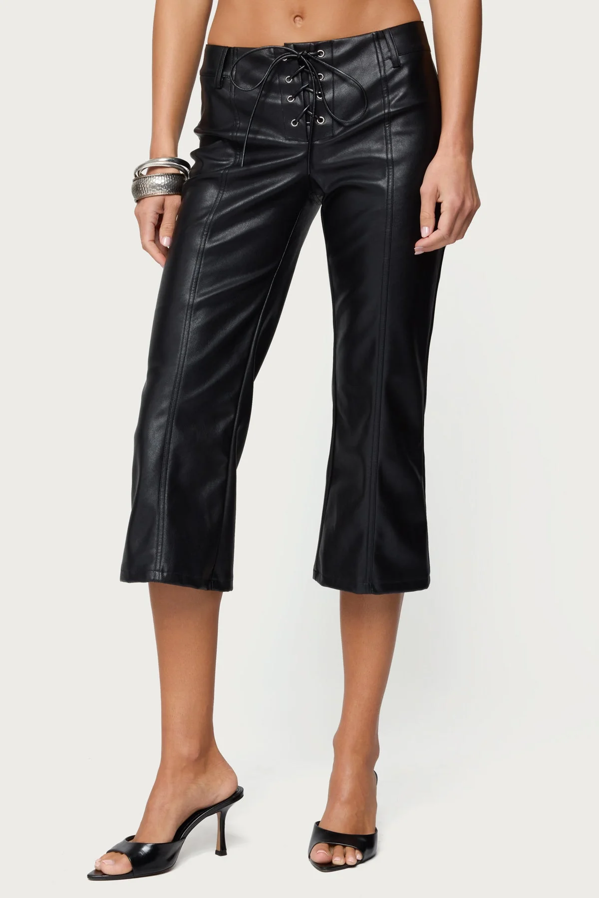 Lexy Faux Leather Flared Capri Trousers - Image 2