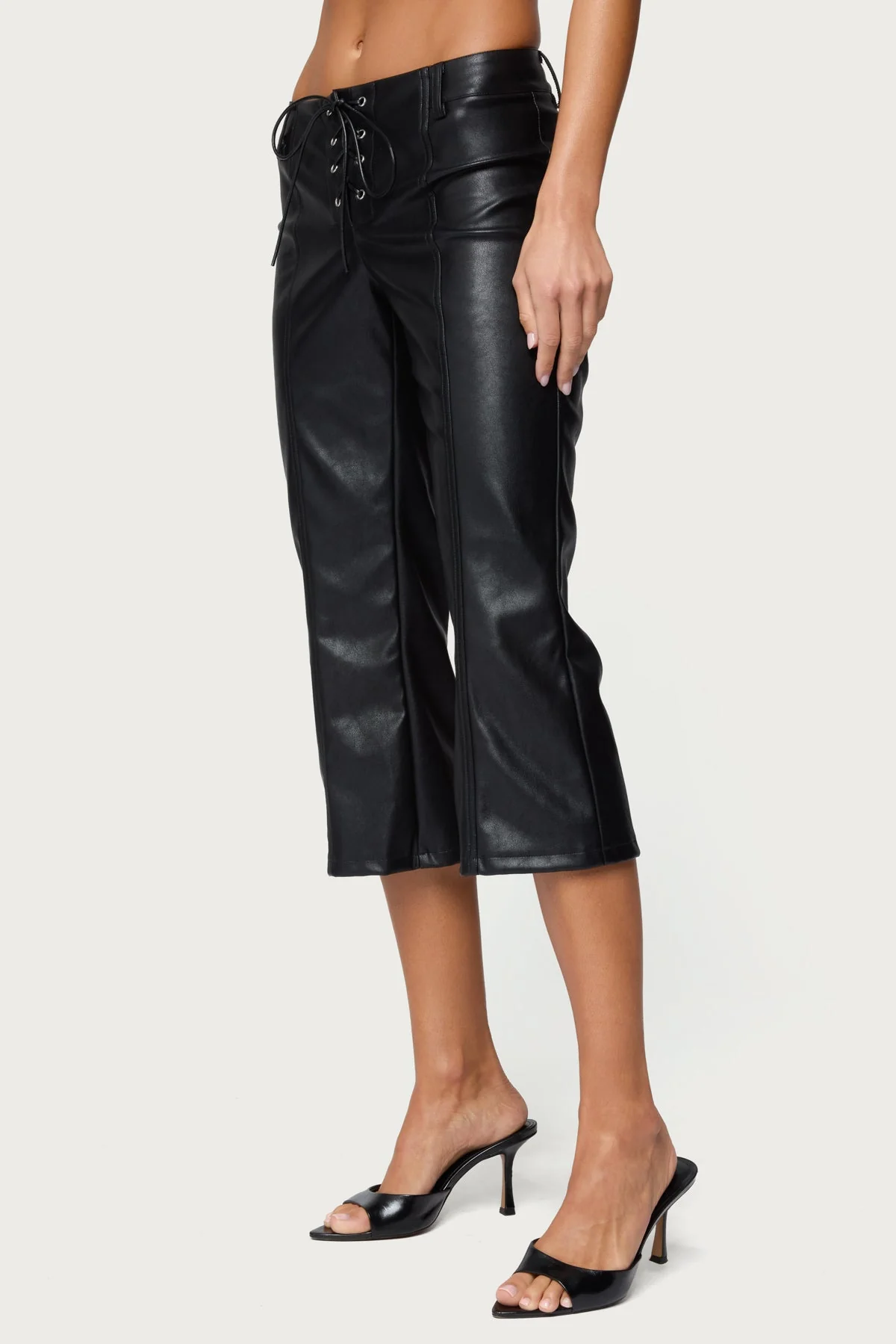 Lexy Faux Leather Flared Capri Trousers - Image 4