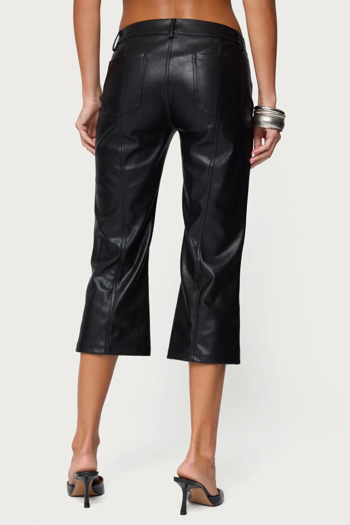 Lexy Faux Leather Flared Capri Trousers - Image 5