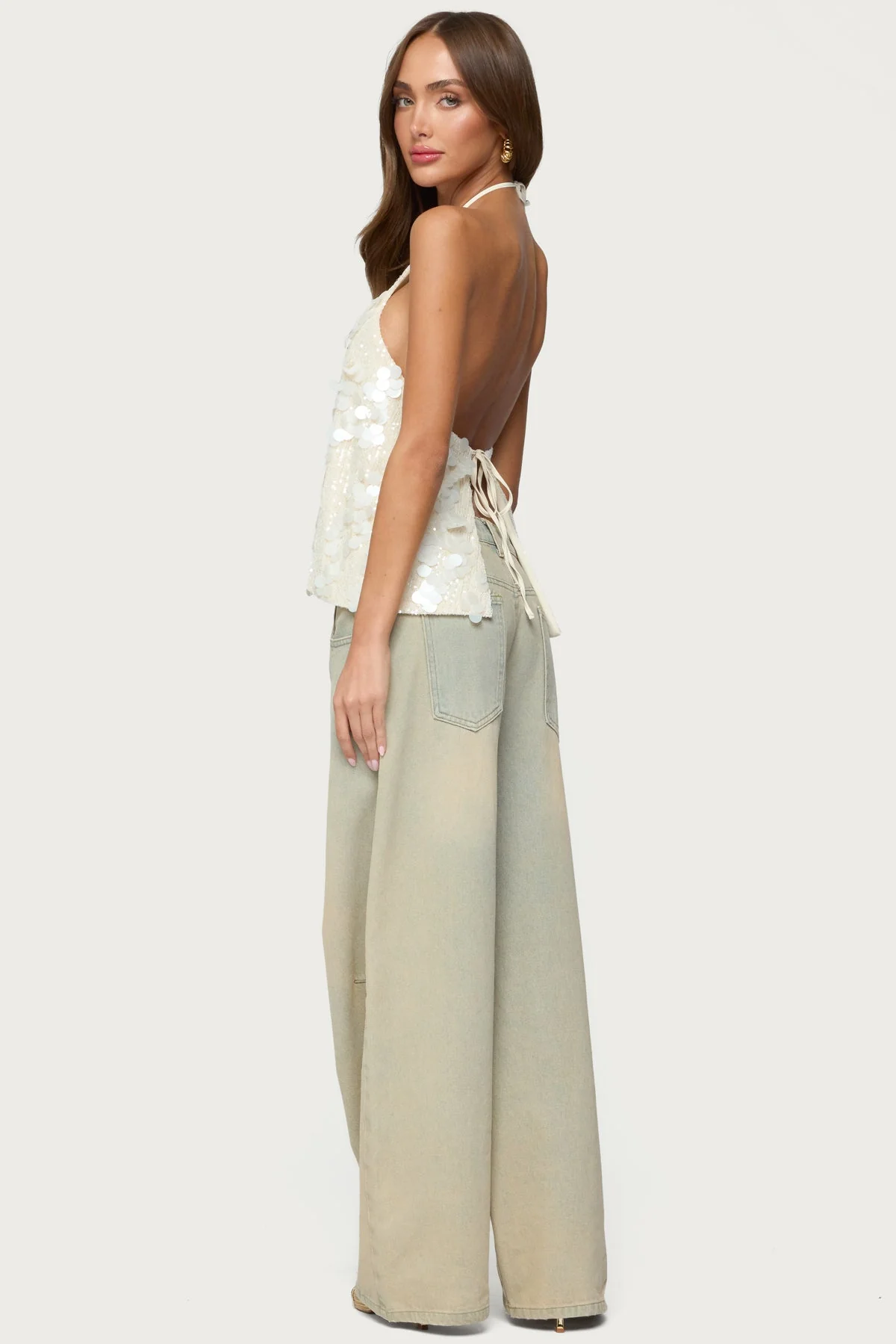 Ellorie Backless Sequin Halter Top - Image 2