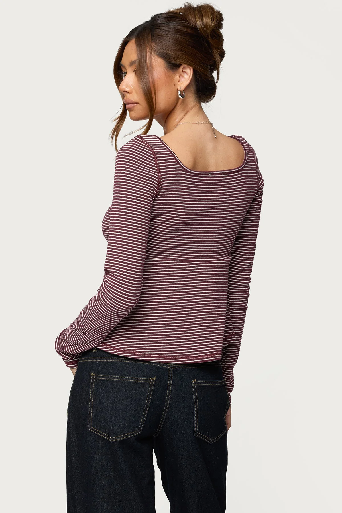 Sare Striped Babydoll Henley Top - Image 5