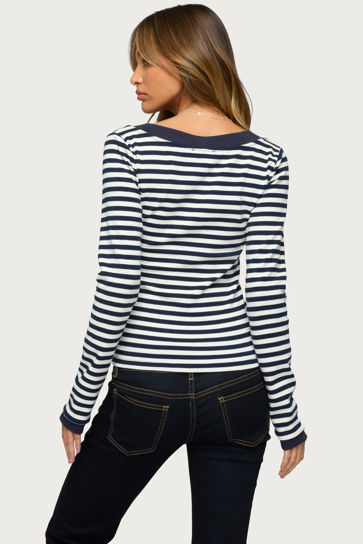 Kimi Striped Long Sleeve V Neck Top - Image 3