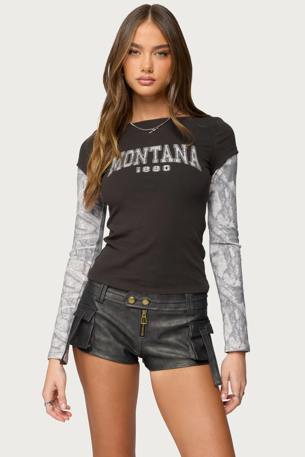 Layered Camo Long Sleeve T Shirt