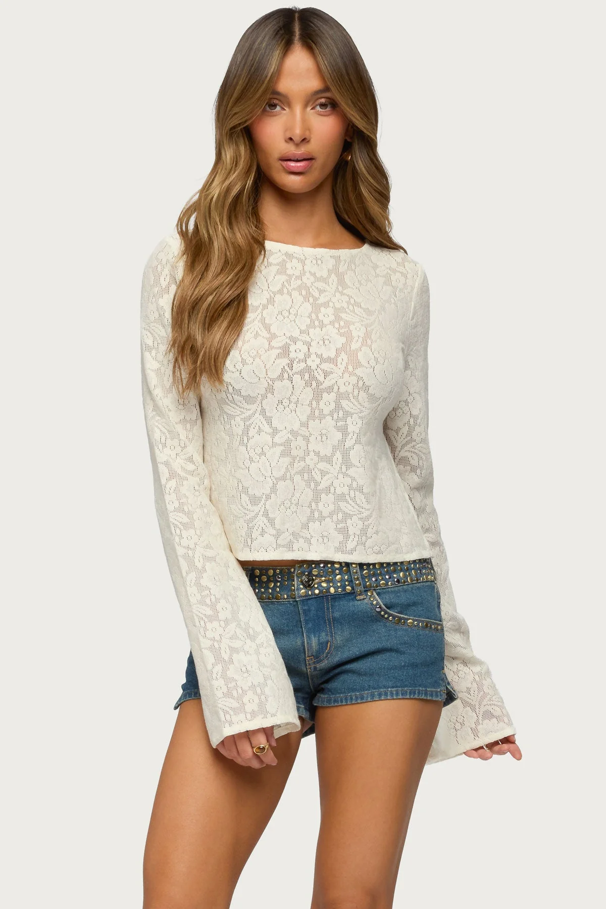 Flaura Backless Sheer Lace Top - Image 2